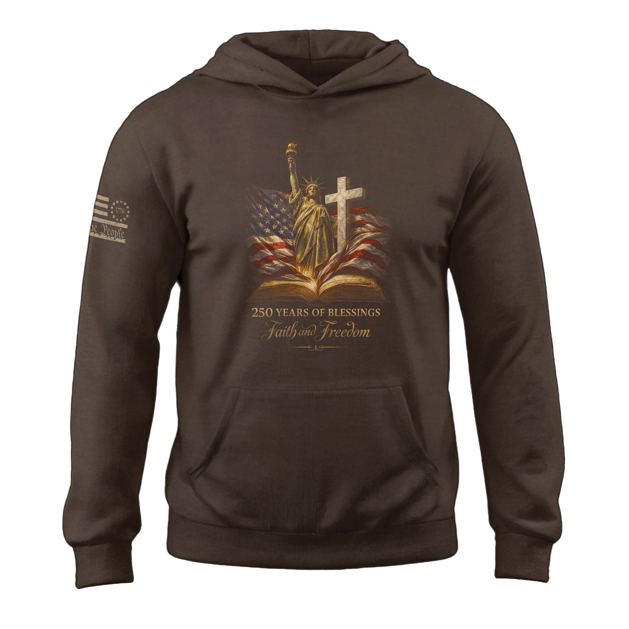 America 250th Anniversary Hoodie 1776-2026 Statue of Liberty Glowing Cross Faith Freedom