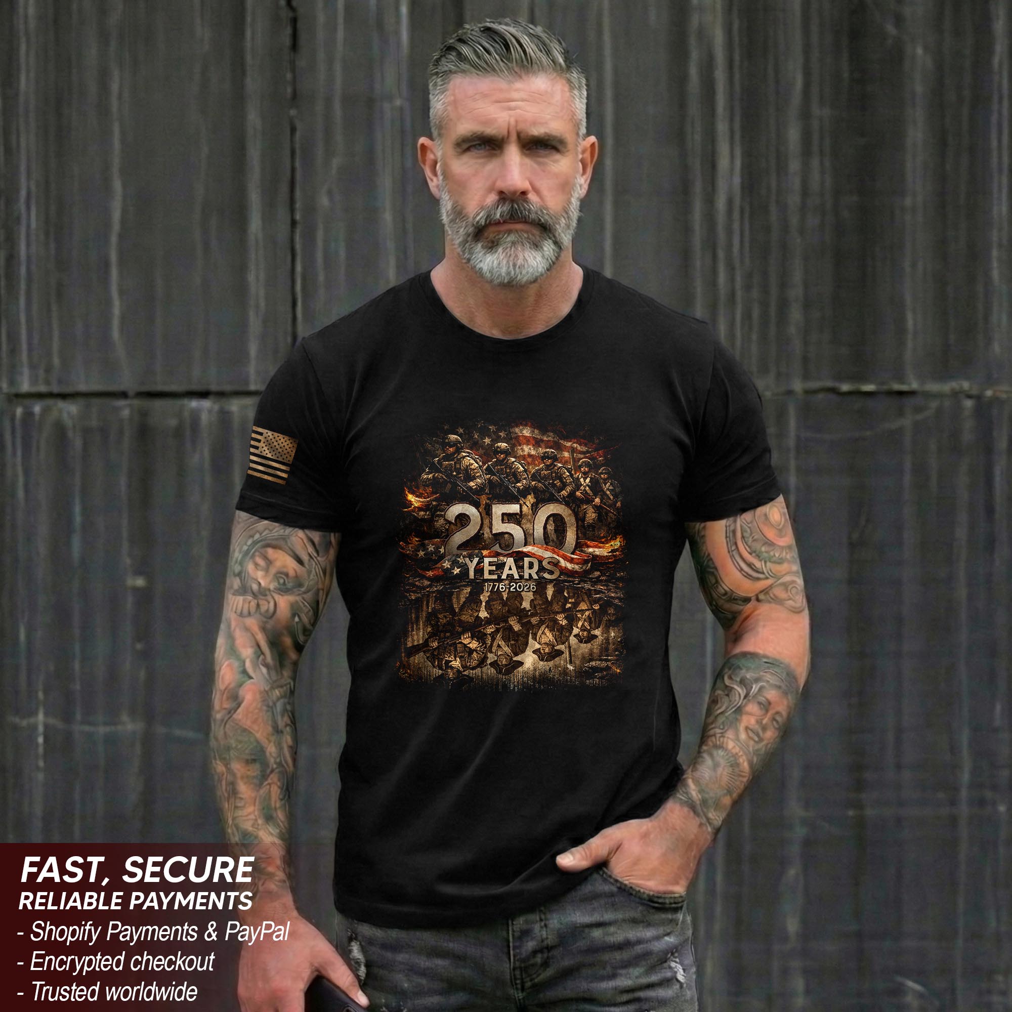 USA 250th Anniversary 1776-2026 Brothers in Arms Patriotic Soldier Heritage T-Shirt