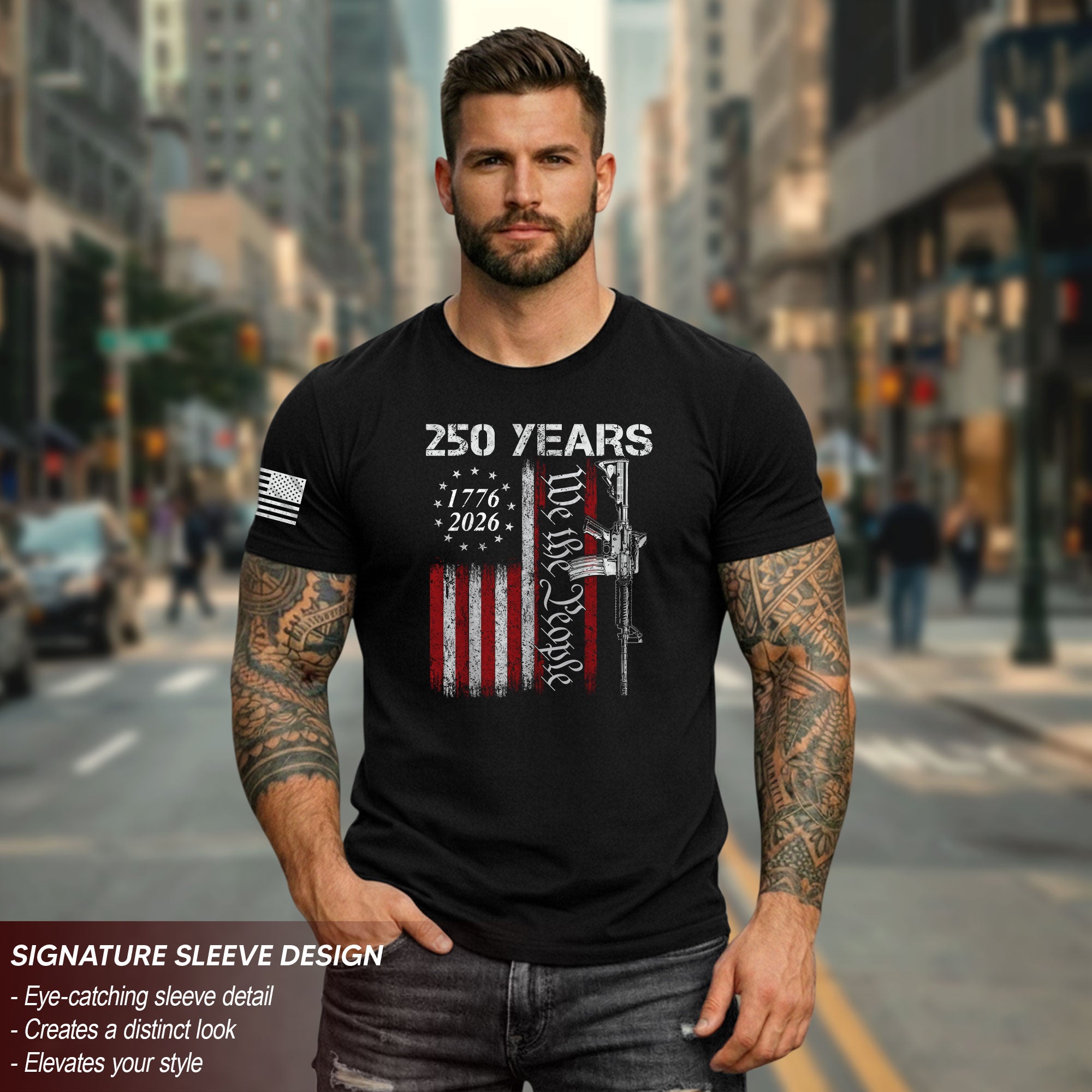 We The People 250 Years T-Shirt Vintage USA Flag 1776-2026 Independence Tee