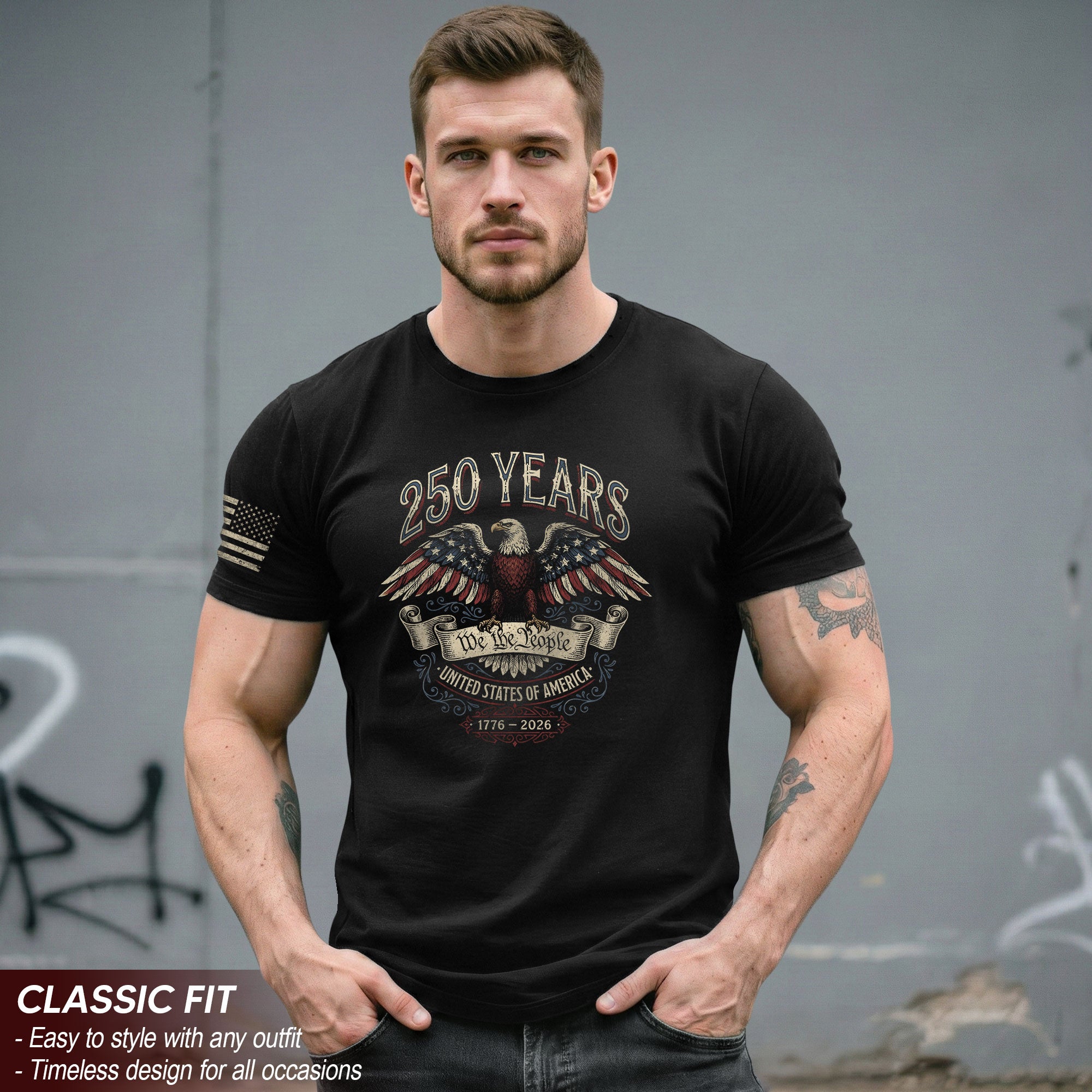 250 Years America Anniversary T-Shirt 1776-2026 American Eagle Past Present Design