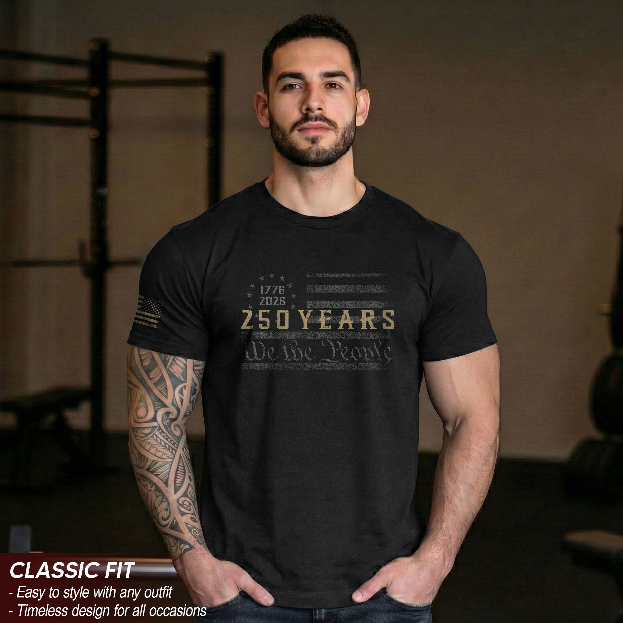 250 Years American Freedom T-Shirt Minimal USA Flag 1776-2026 Tee