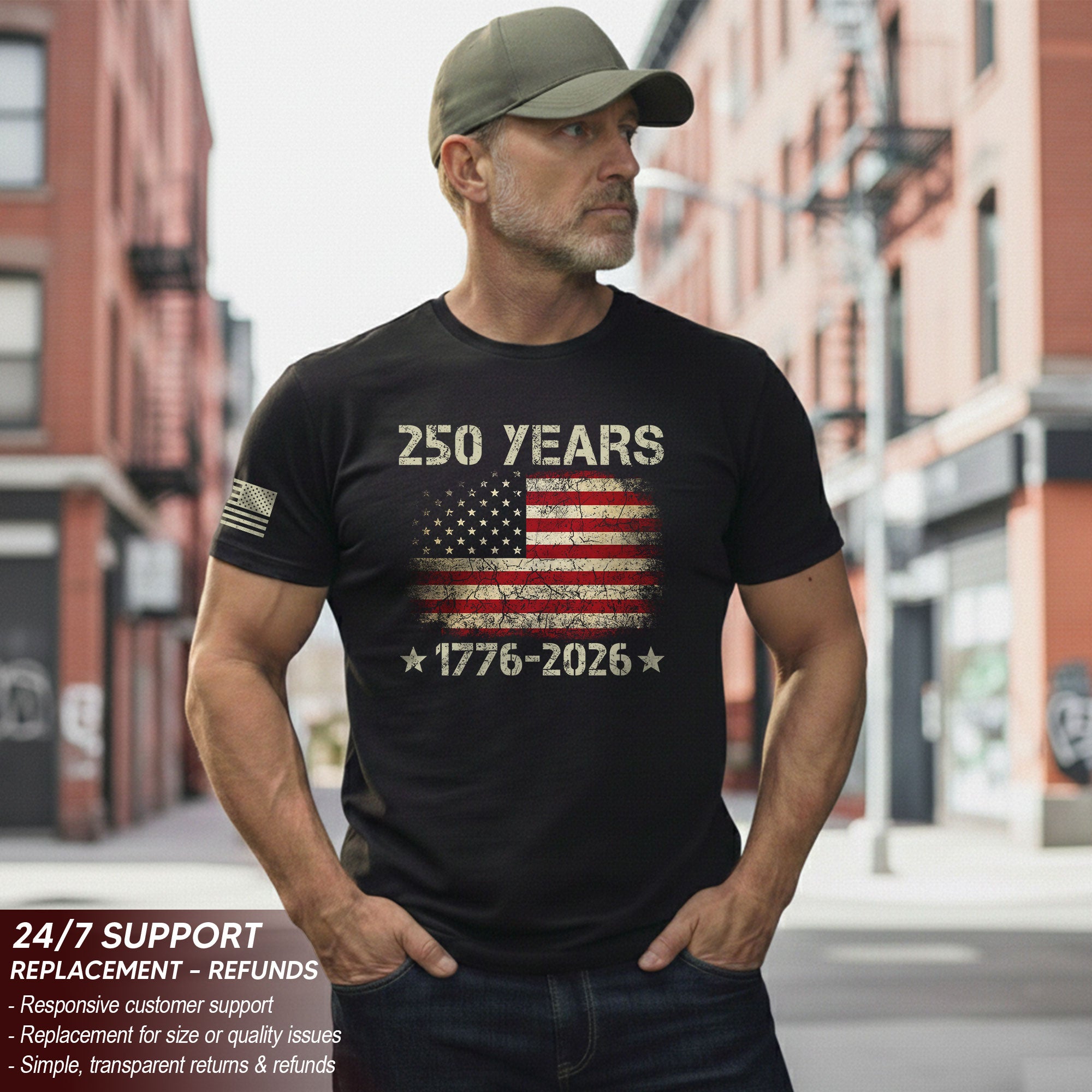 250 Years American Independence T-Shirt 1776-2026 Vintage USA Flag Patriotic Graphic