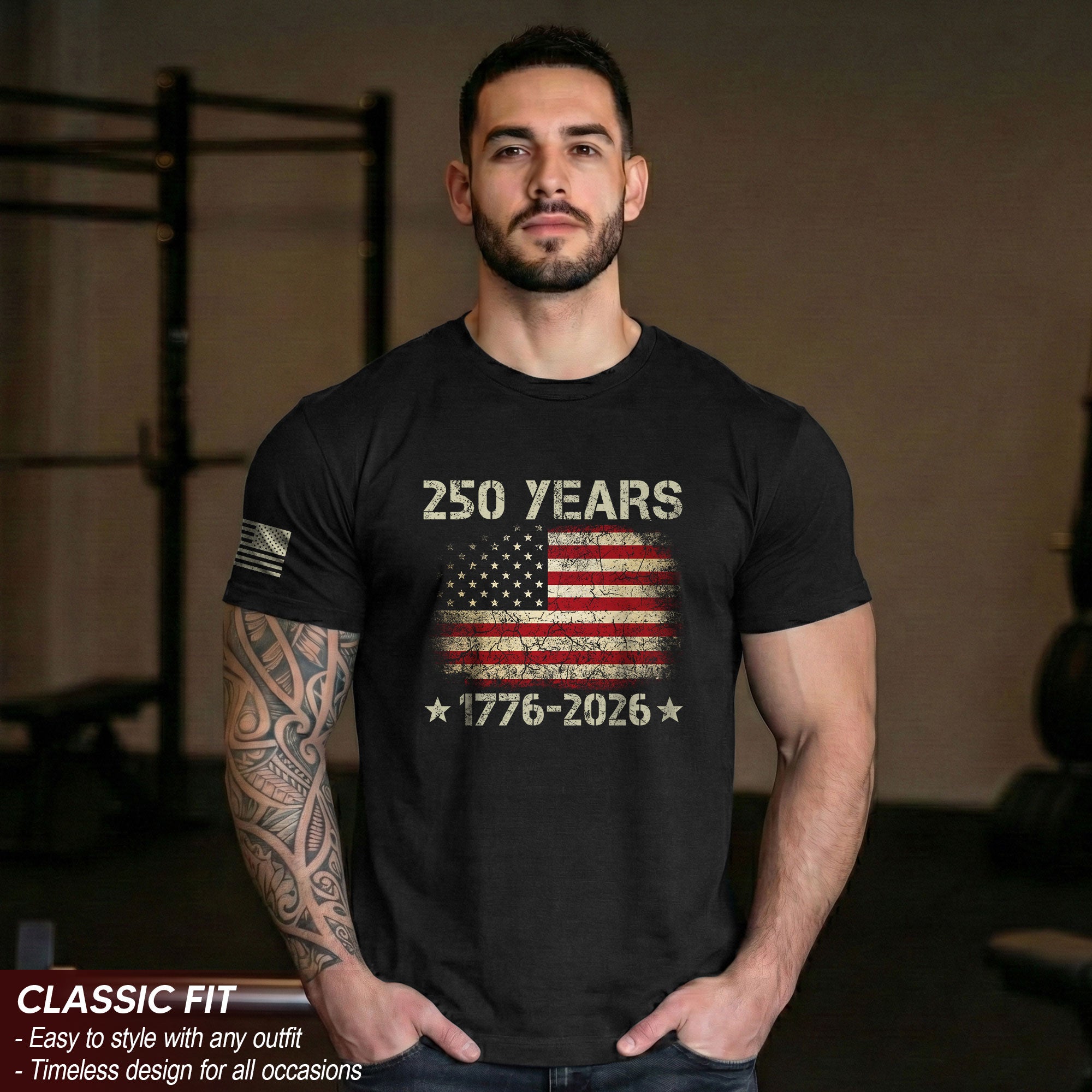 250 Years American Independence T-Shirt 1776-2026 Vintage USA Flag Patriotic Graphic