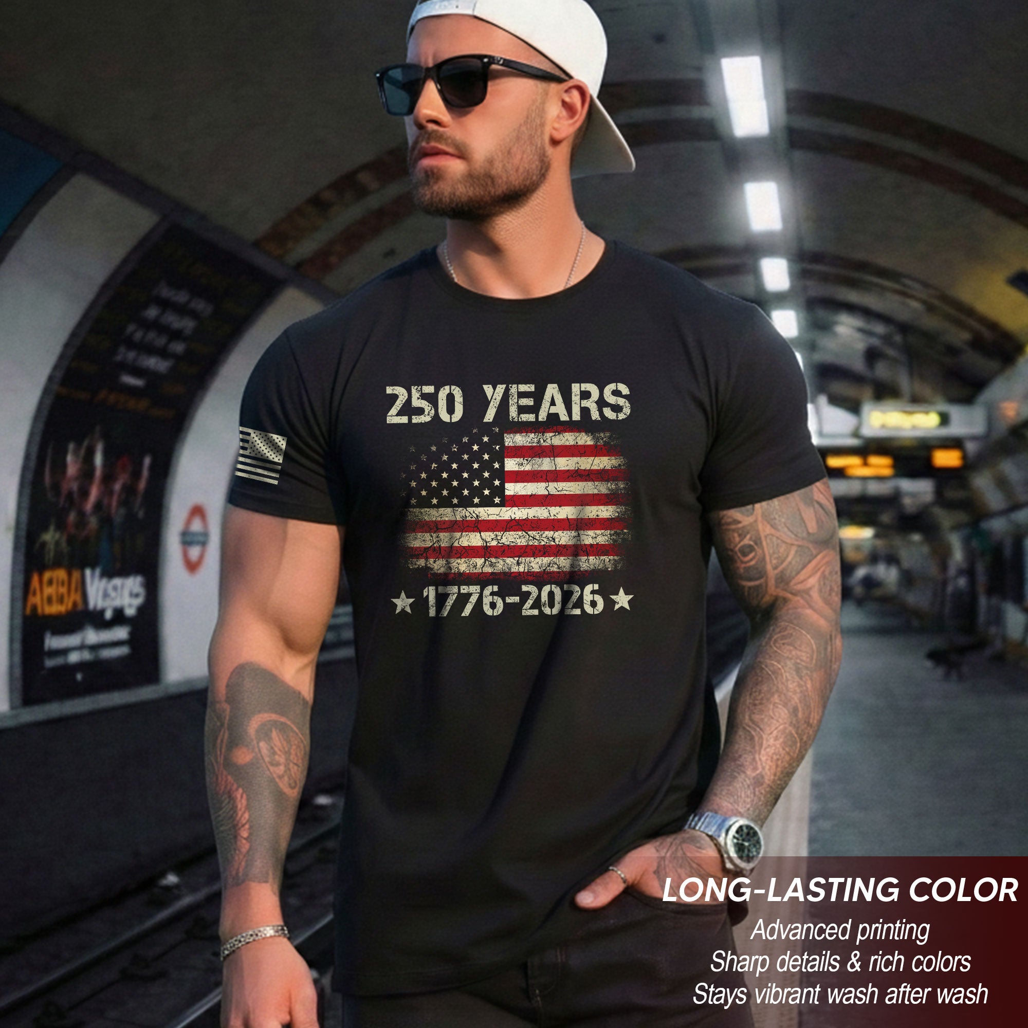 250 Years American Independence T-Shirt 1776-2026 Vintage USA Flag Patriotic Graphic