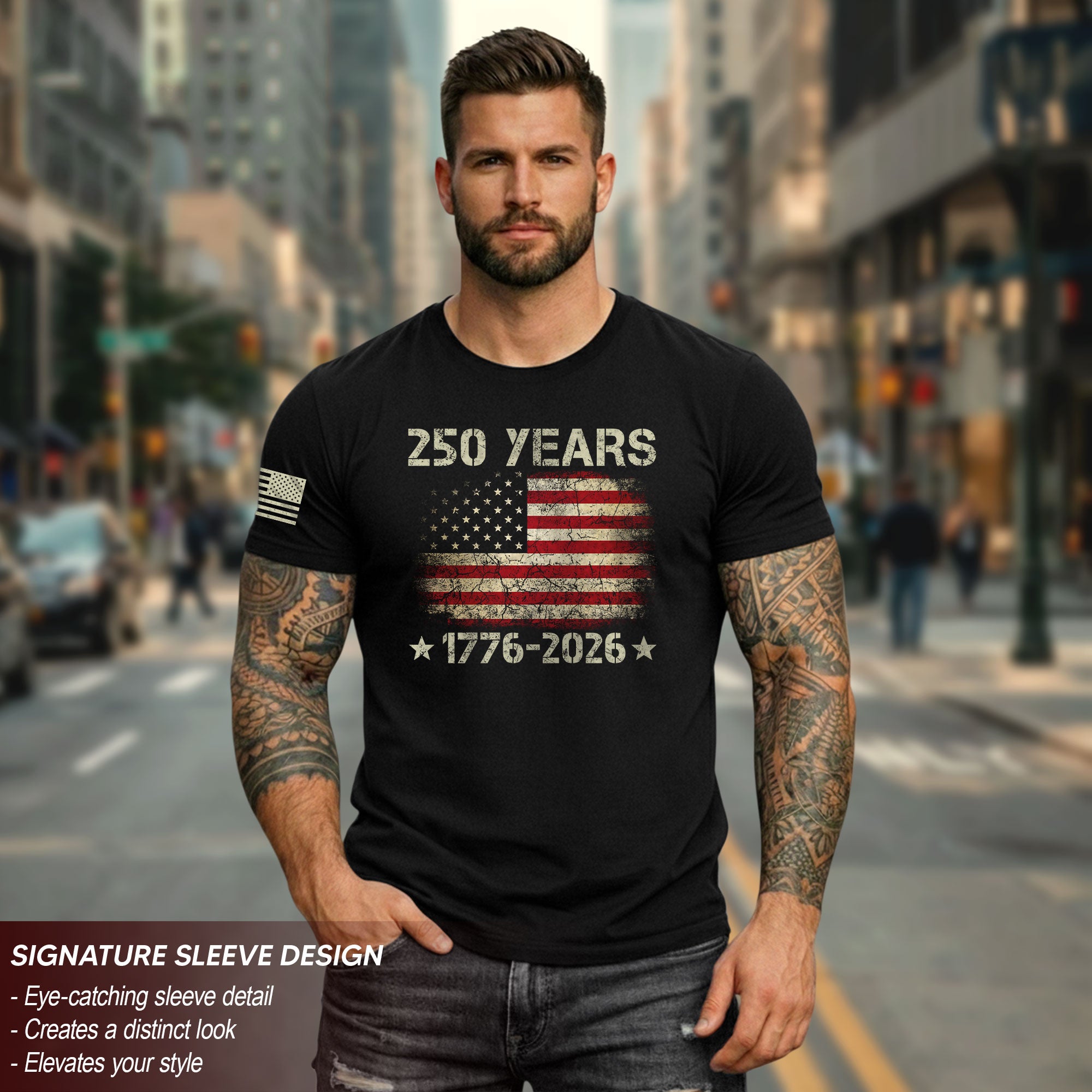 250 Years American Independence T-Shirt 1776-2026 Vintage USA Flag Patriotic Graphic