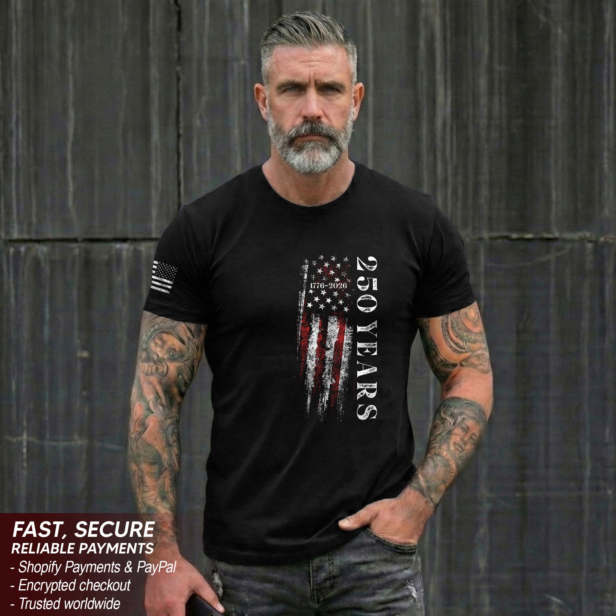 250 Years Vertical American Flag T-Shirt Vintage USA Independence 1776-2026