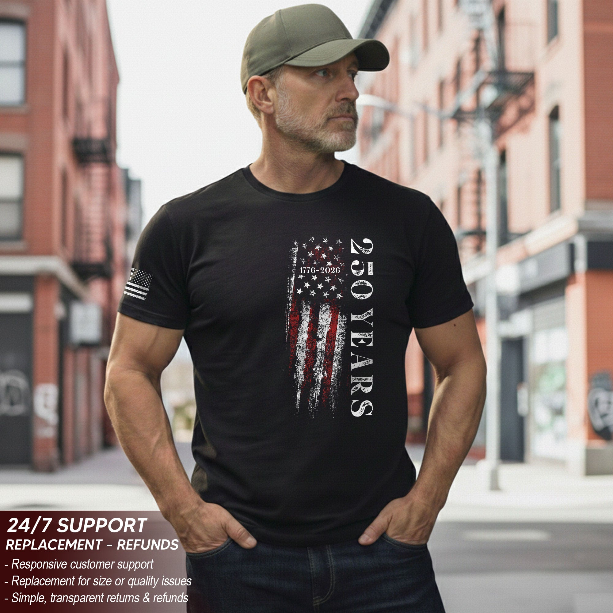 250 Years Vertical American Flag T-Shirt Vintage USA Independence 1776-2026