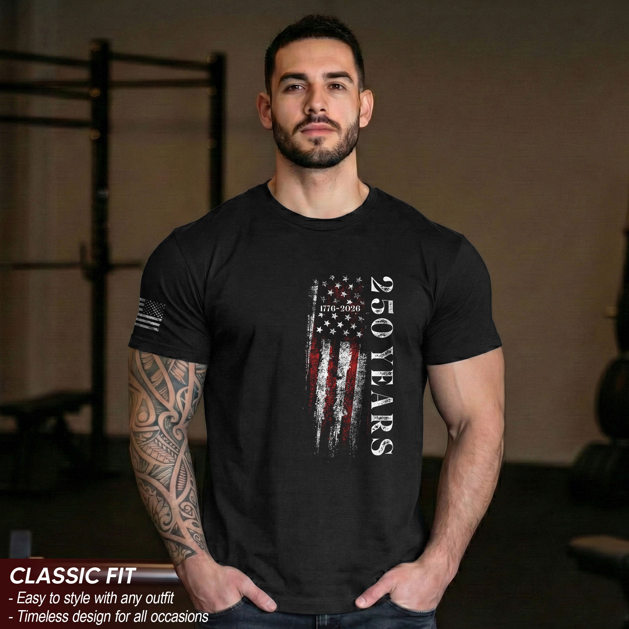 250 Years Vertical American Flag T-Shirt Vintage USA Independence 1776-2026