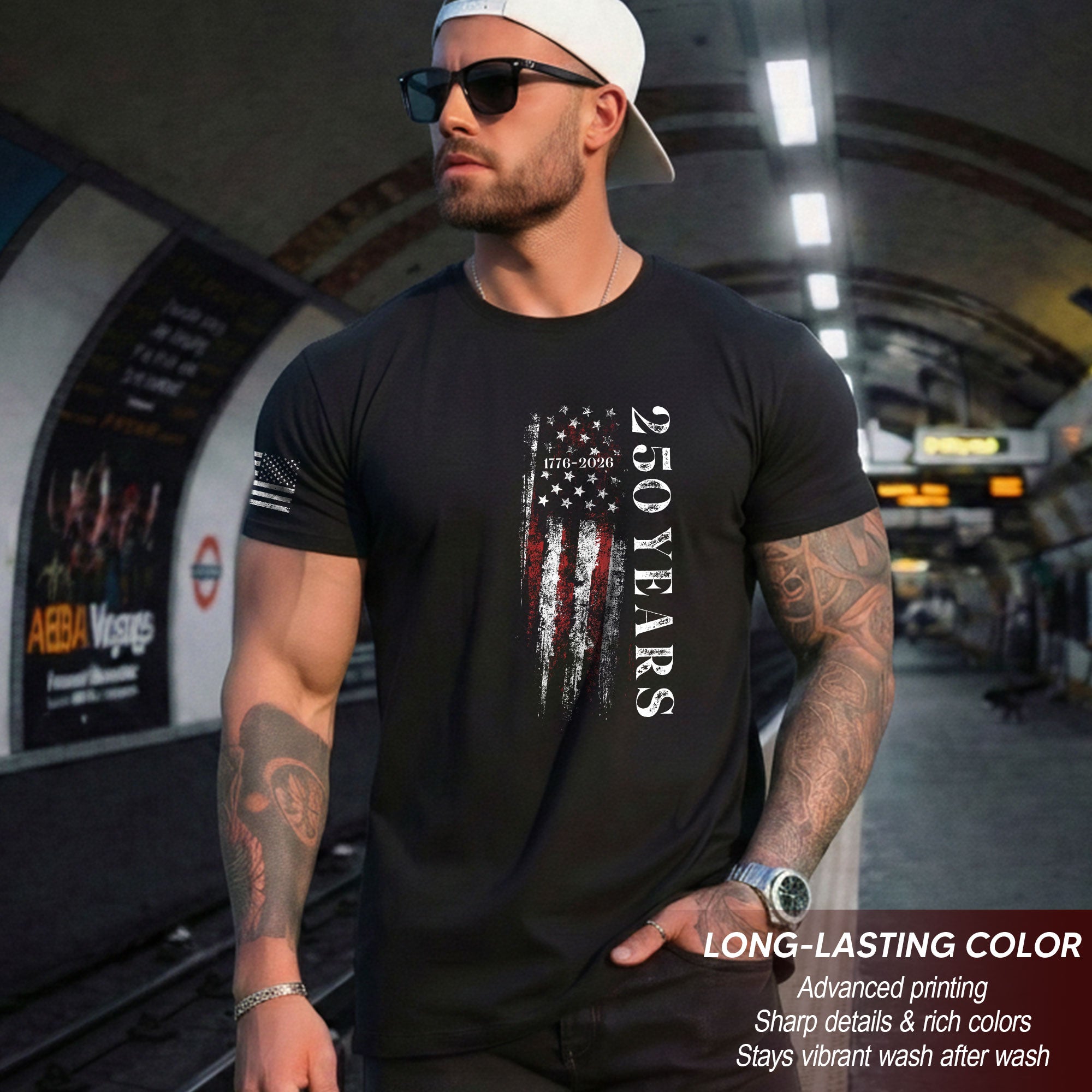 250 Years Vertical American Flag T-Shirt Vintage USA Independence 1776-2026