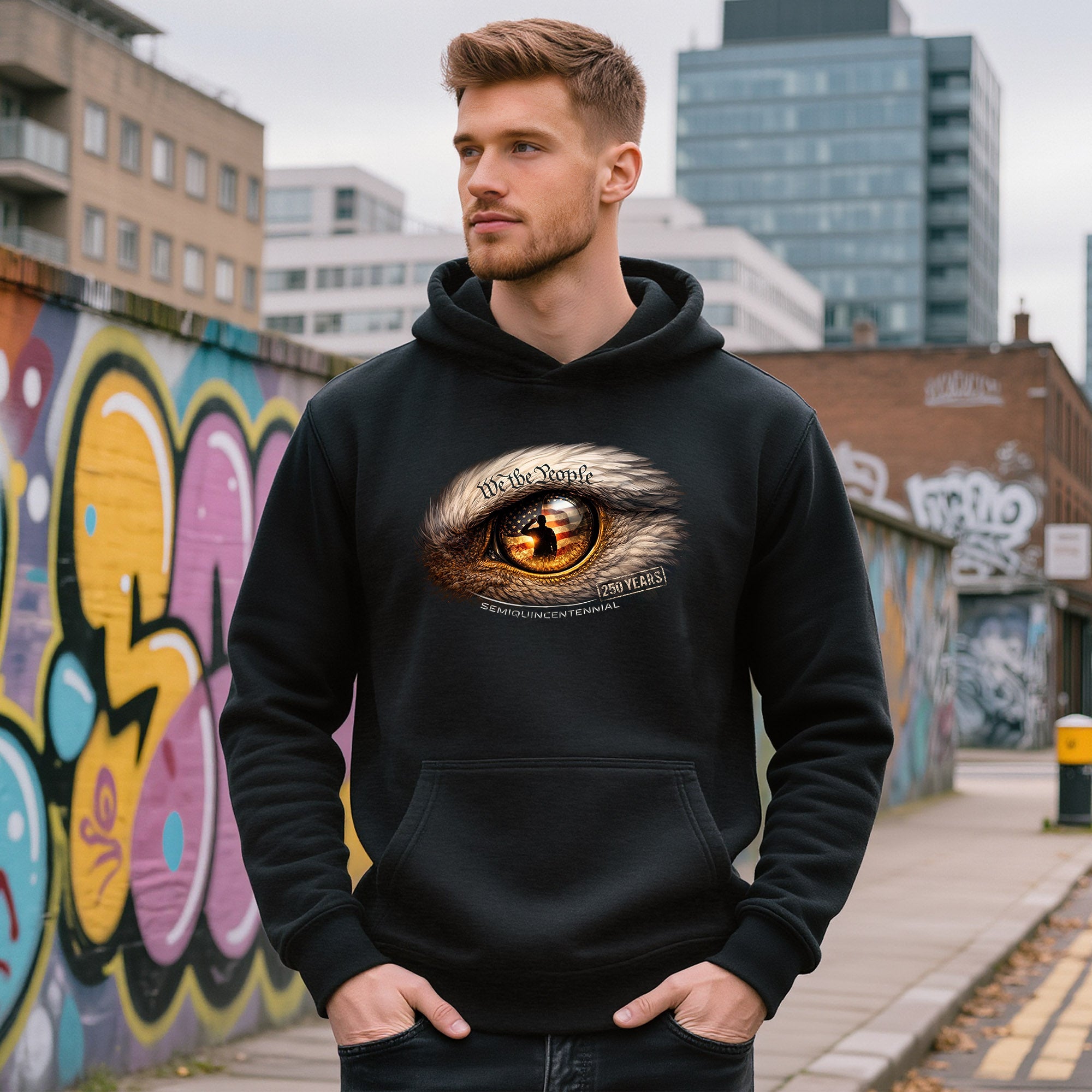 250 Years We The People Patriotic Eagle Eye Graphic Hoodie
