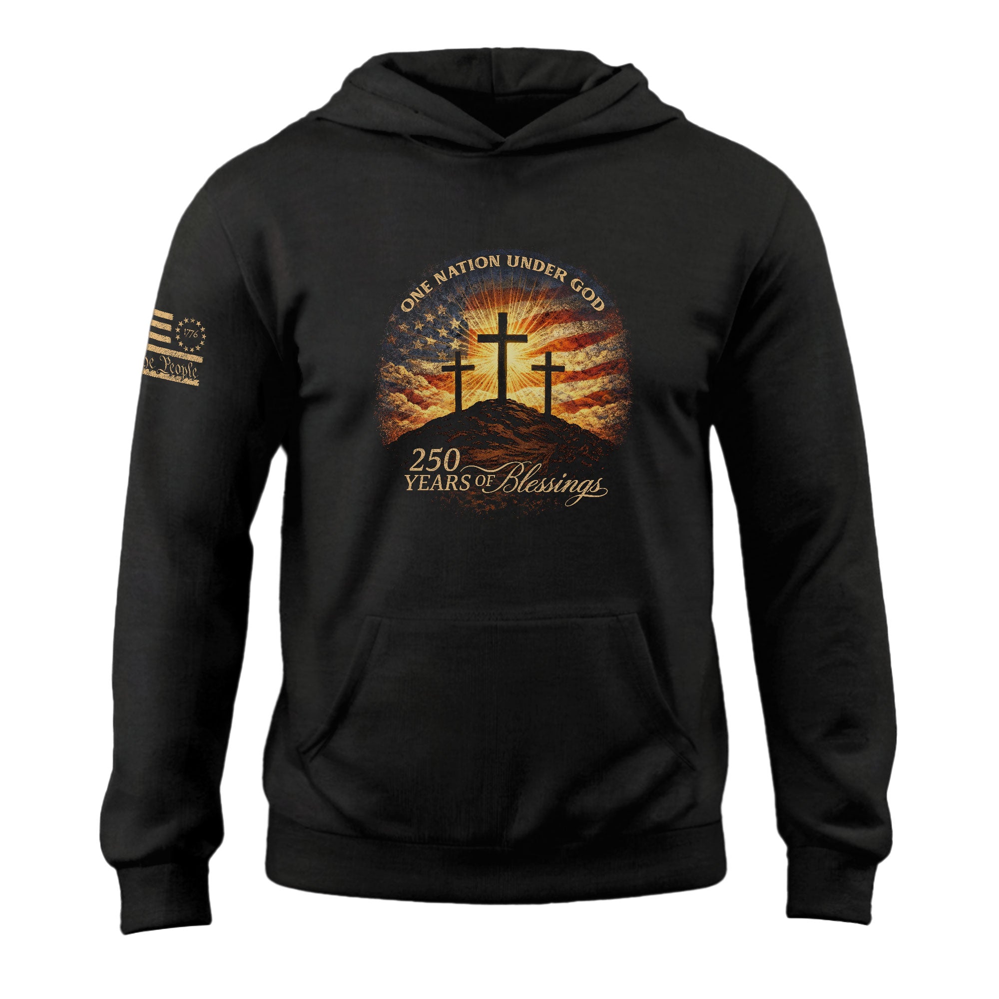 America 250th Anniversary Hoodie 1776-2026 Calvary Cross One Nation Under God