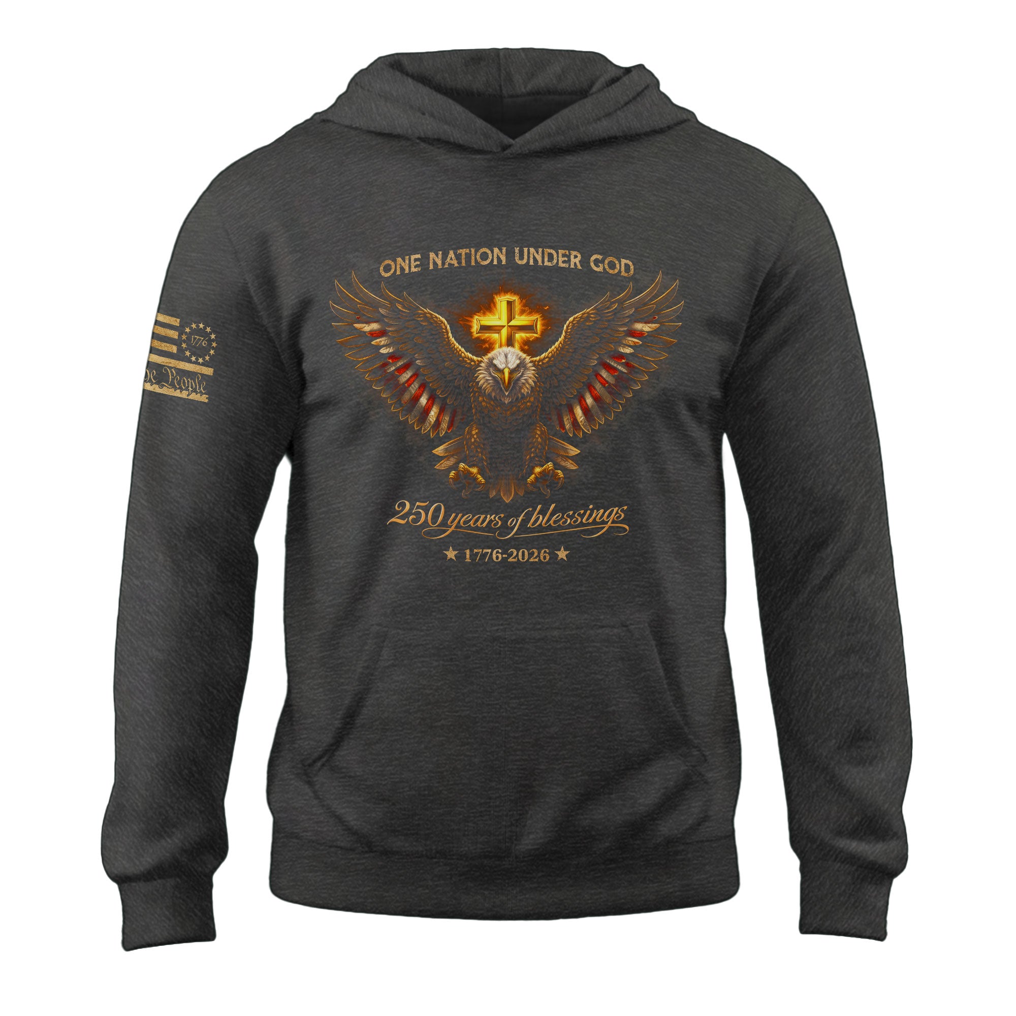 America 250th Anniversary Hoodie 1776-2026 Eagle Cross Design