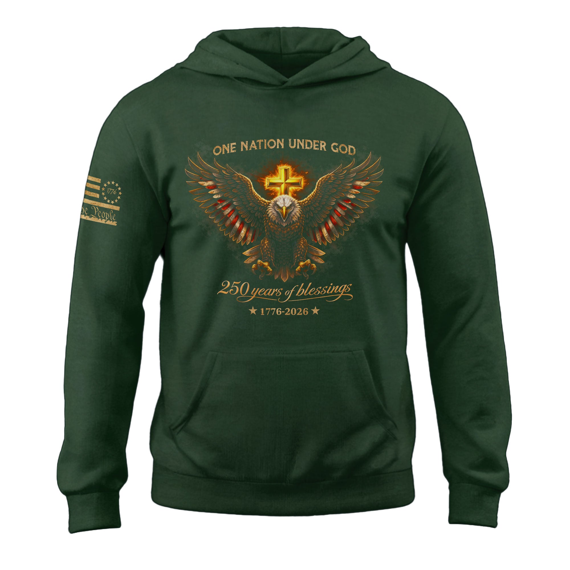 America 250th Anniversary Hoodie 1776-2026 Eagle Cross Design