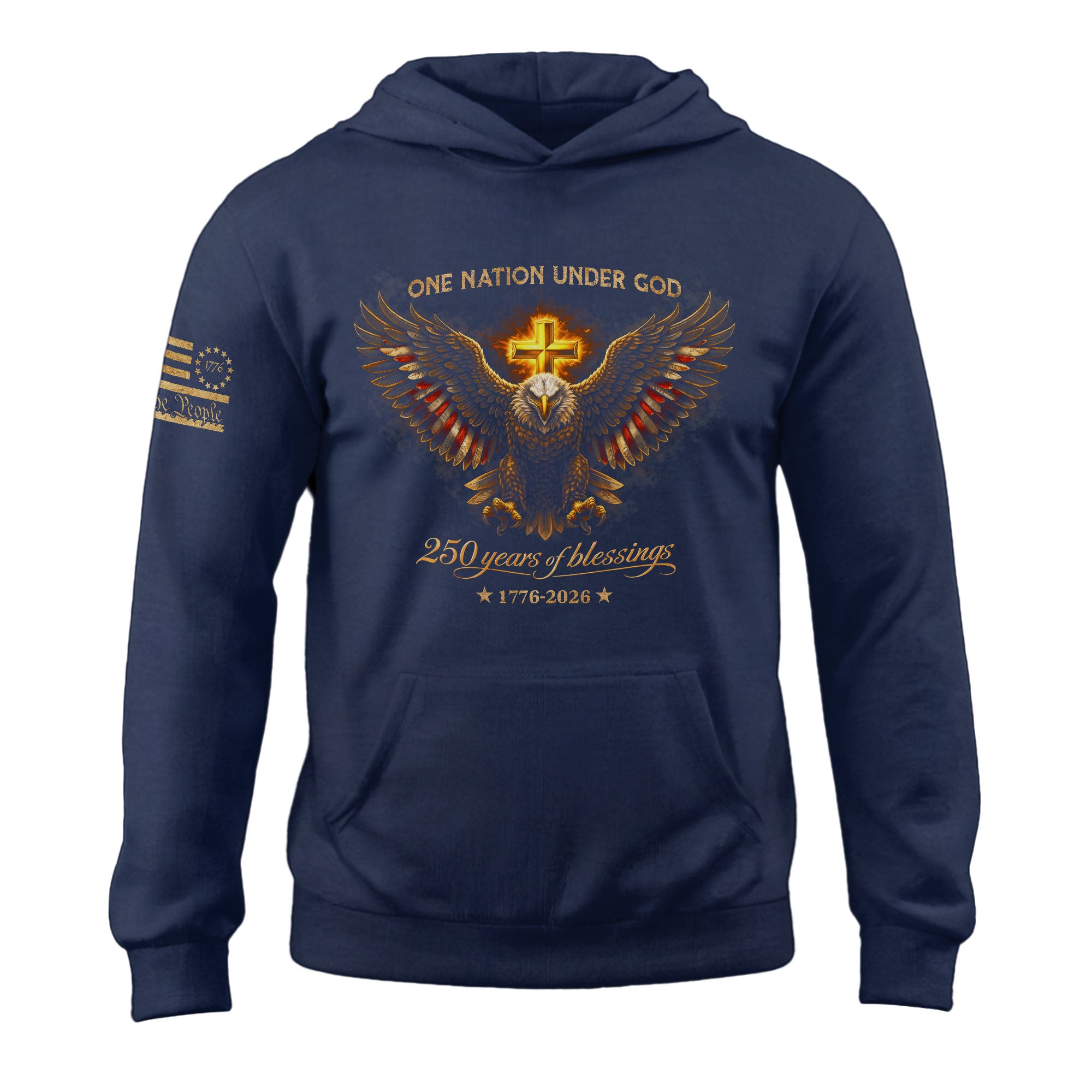 America 250th Anniversary Hoodie 1776-2026 Eagle Cross Design