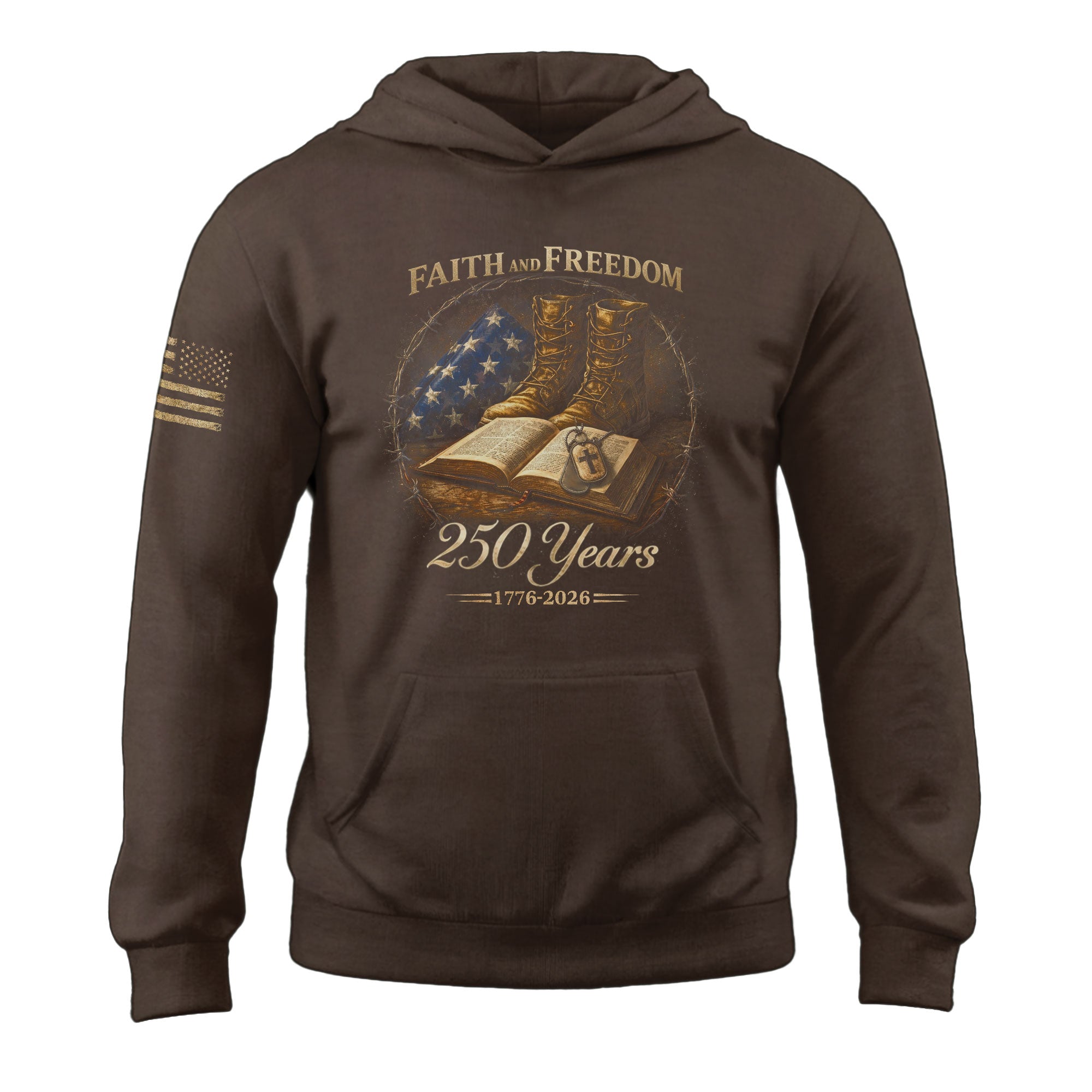America 250th Anniversary Hoodie 1776-2026 Faith Freedom Bible Military Boots