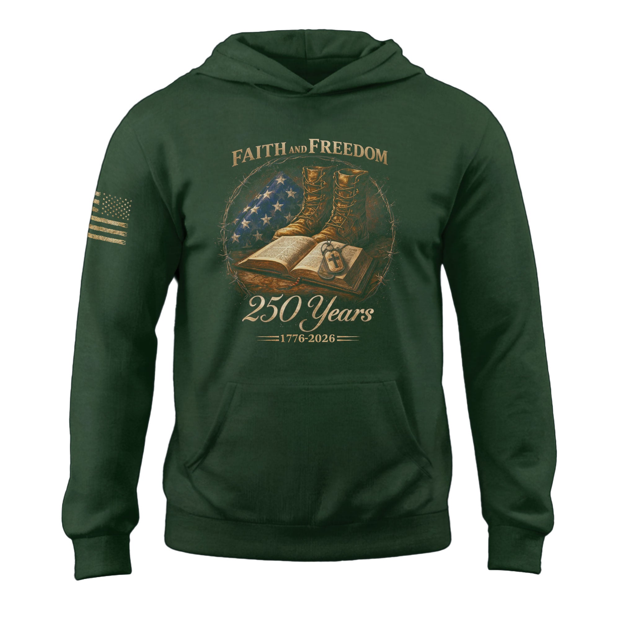 America 250th Anniversary Hoodie 1776-2026 Faith Freedom Bible Military Boots