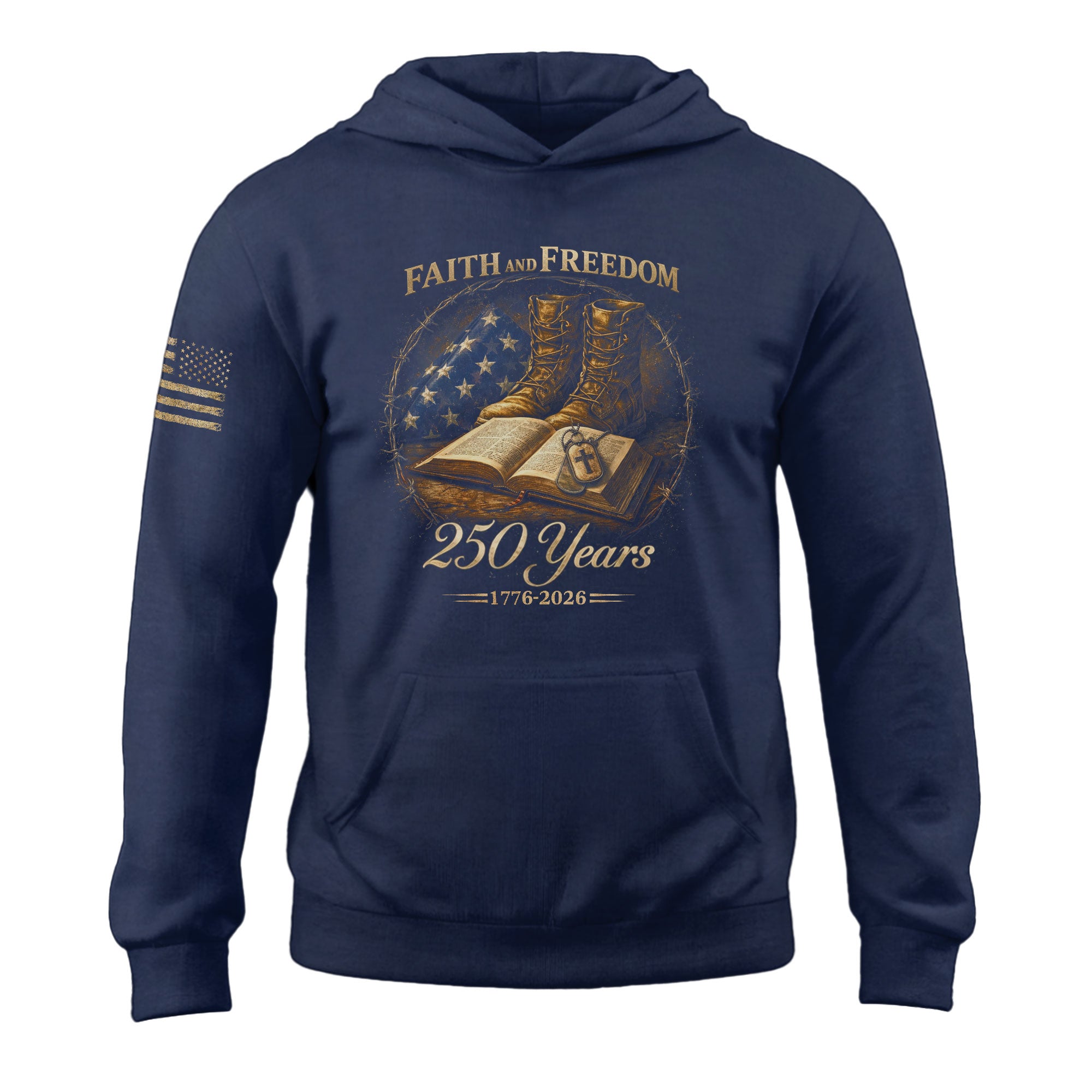 America 250th Anniversary Hoodie 1776-2026 Faith Freedom Bible Military Boots