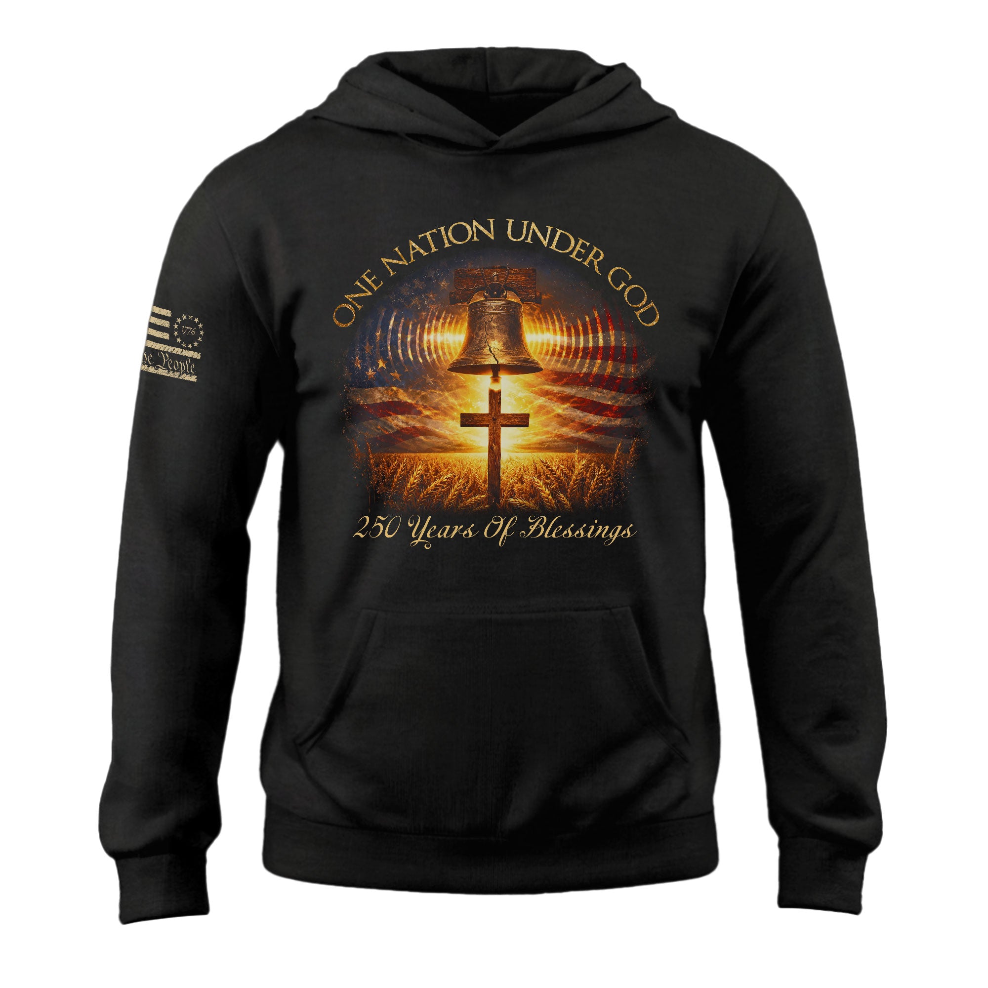 America 250th Anniversary Hoodie 1776-2026 Liberty Bell Cross One Nation Under God Men's