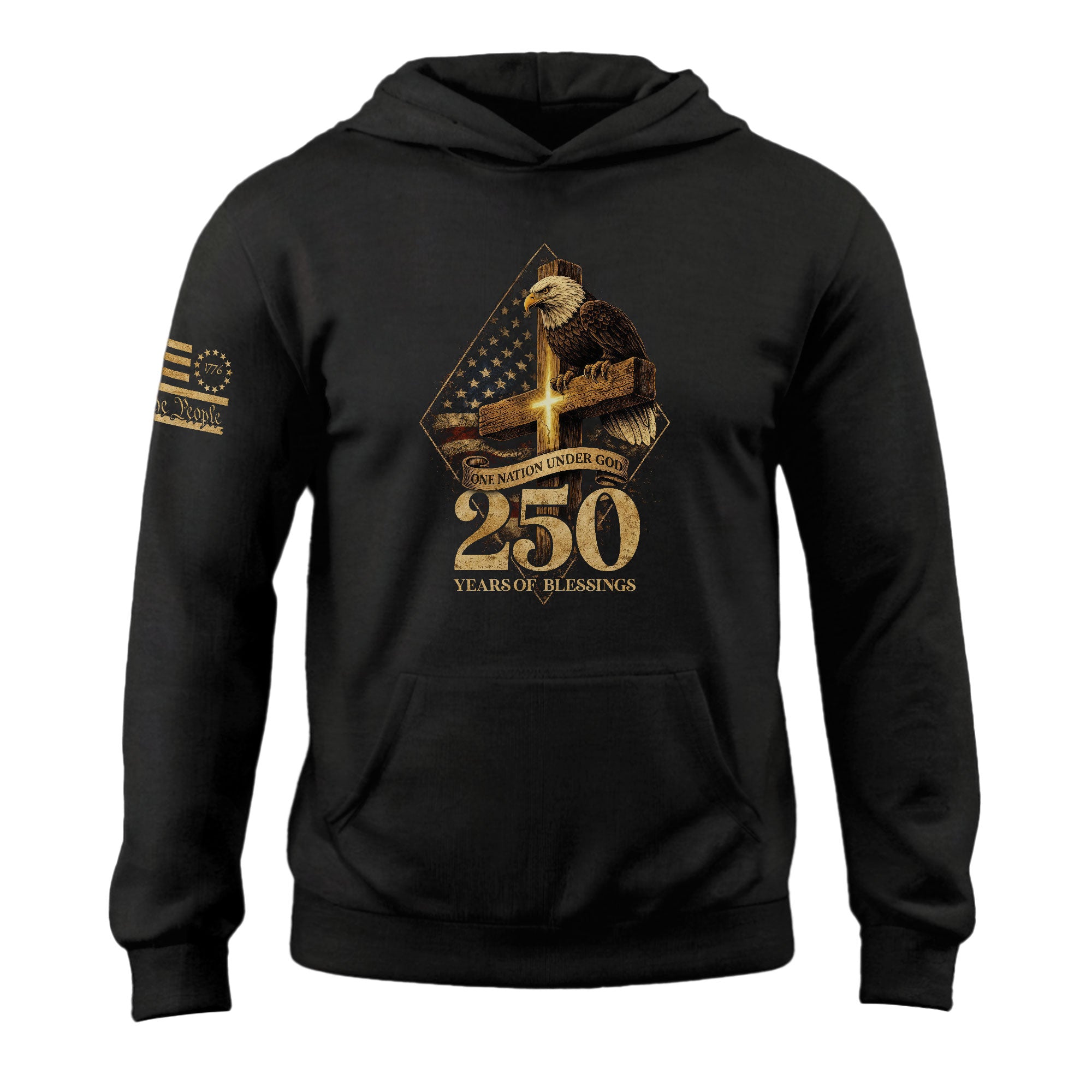 America 250th Anniversary Hoodie 1776-2026 One Nation Under God Bald Eagle Cross Unisex