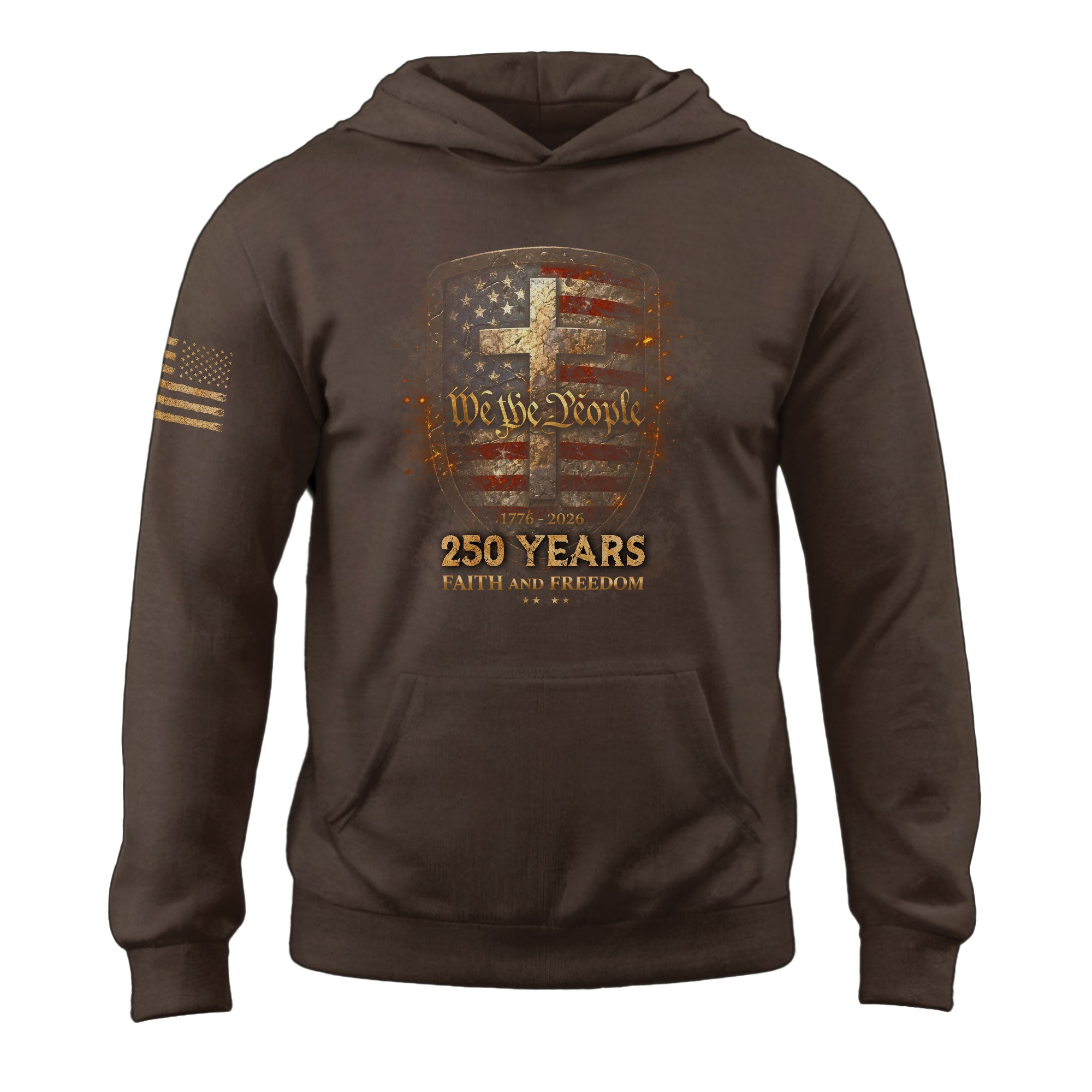 America 250th Anniversary Hoodie 1776-2026 We The People Faith Freedom Cross Shield