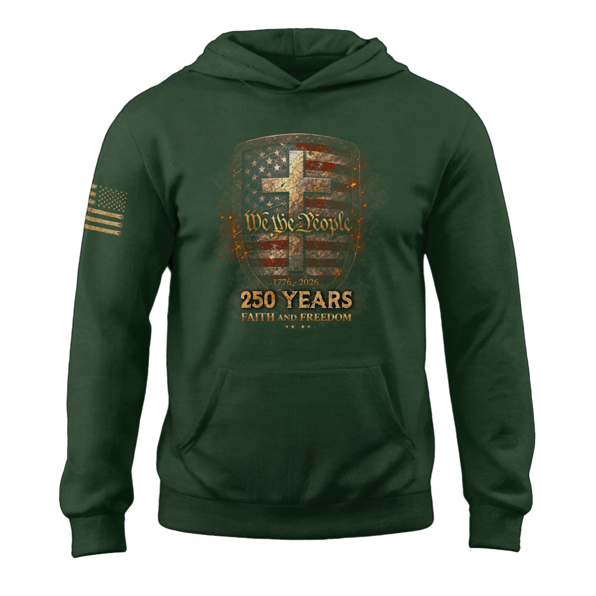 America 250th Anniversary Hoodie 1776-2026 We The People Faith Freedom Cross Shield