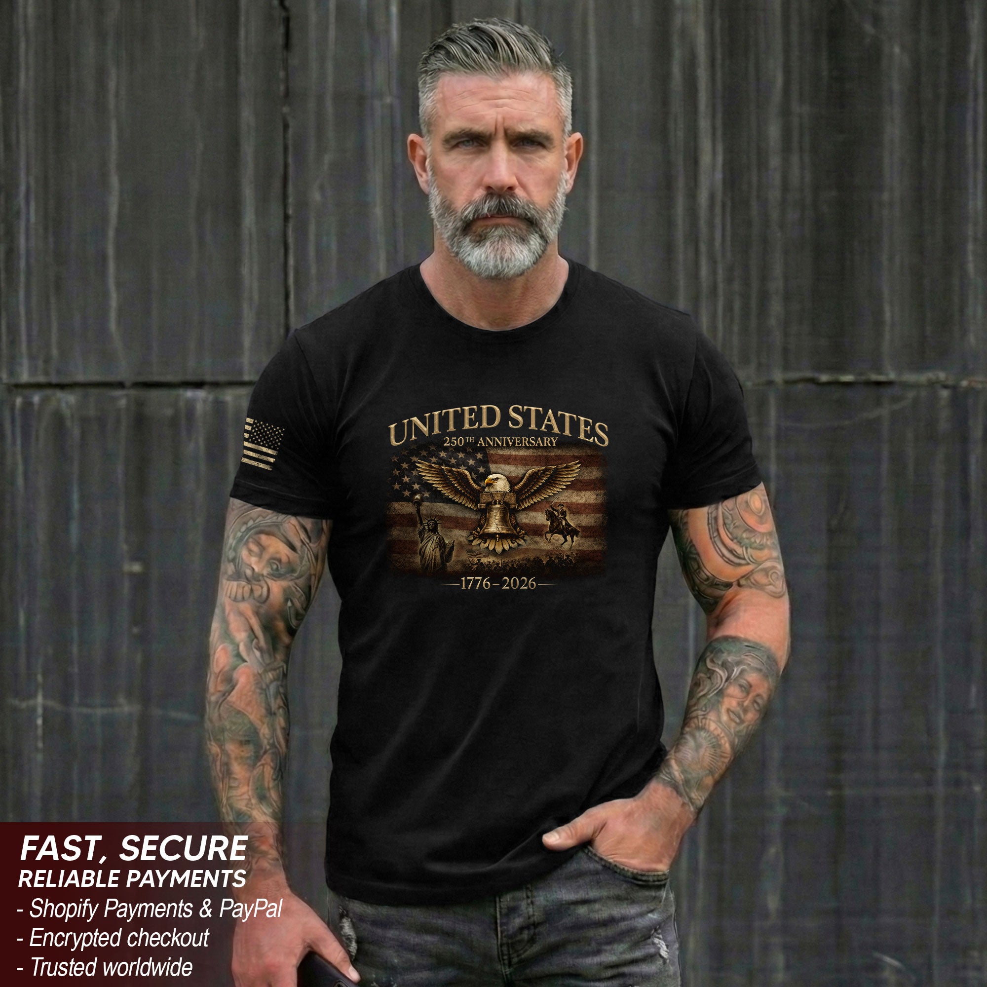 United States 250 Years of Freedom Patriotic T-Shirt 1776-2026 American Heritage