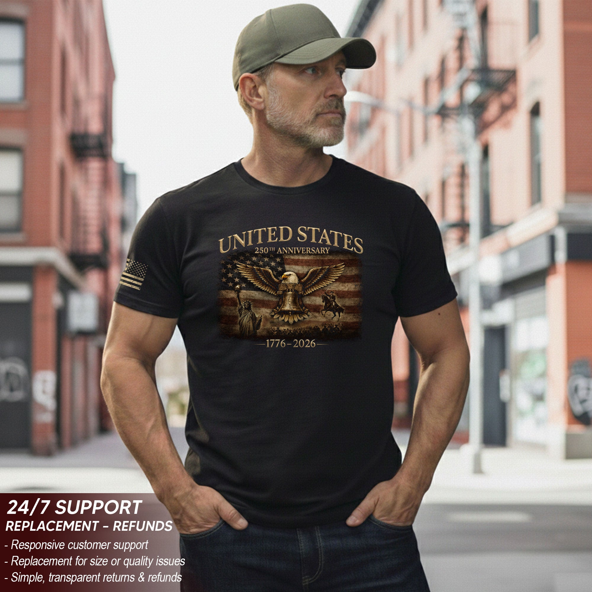 United States 250 Years of Freedom Patriotic T-Shirt 1776-2026 American Heritage