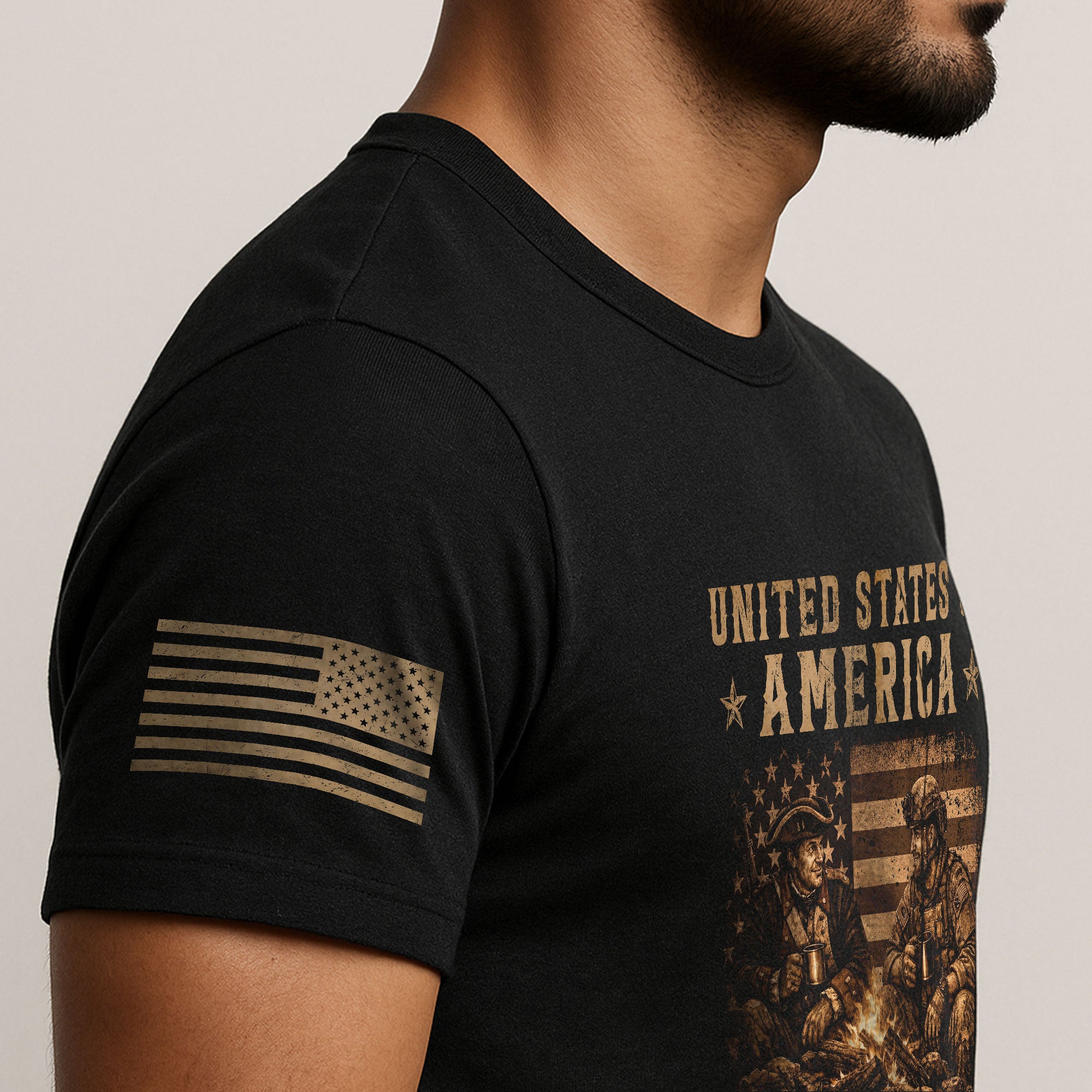 USA 250th Anniversary 1776-2026 T-Shirt Past Present Soldiers Patriotic Flag