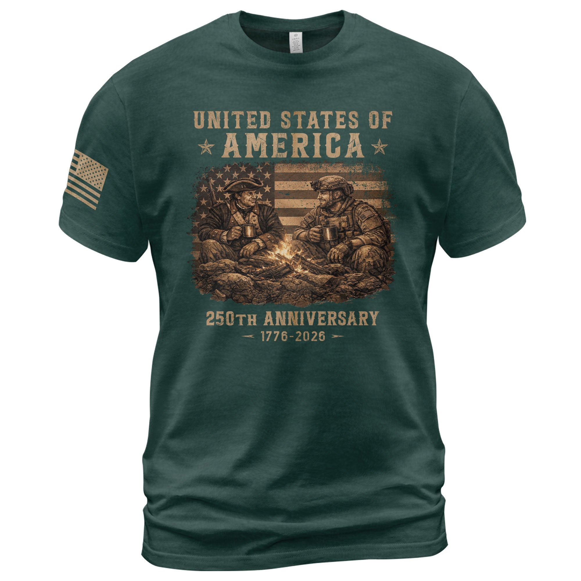 USA 250th Anniversary 1776-2026 T-Shirt Past Present Soldiers Patriotic Flag
