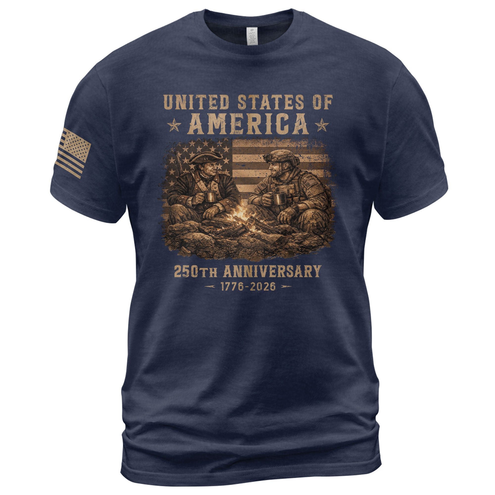 USA 250th Anniversary 1776-2026 T-Shirt Past Present Soldiers Patriotic Flag
