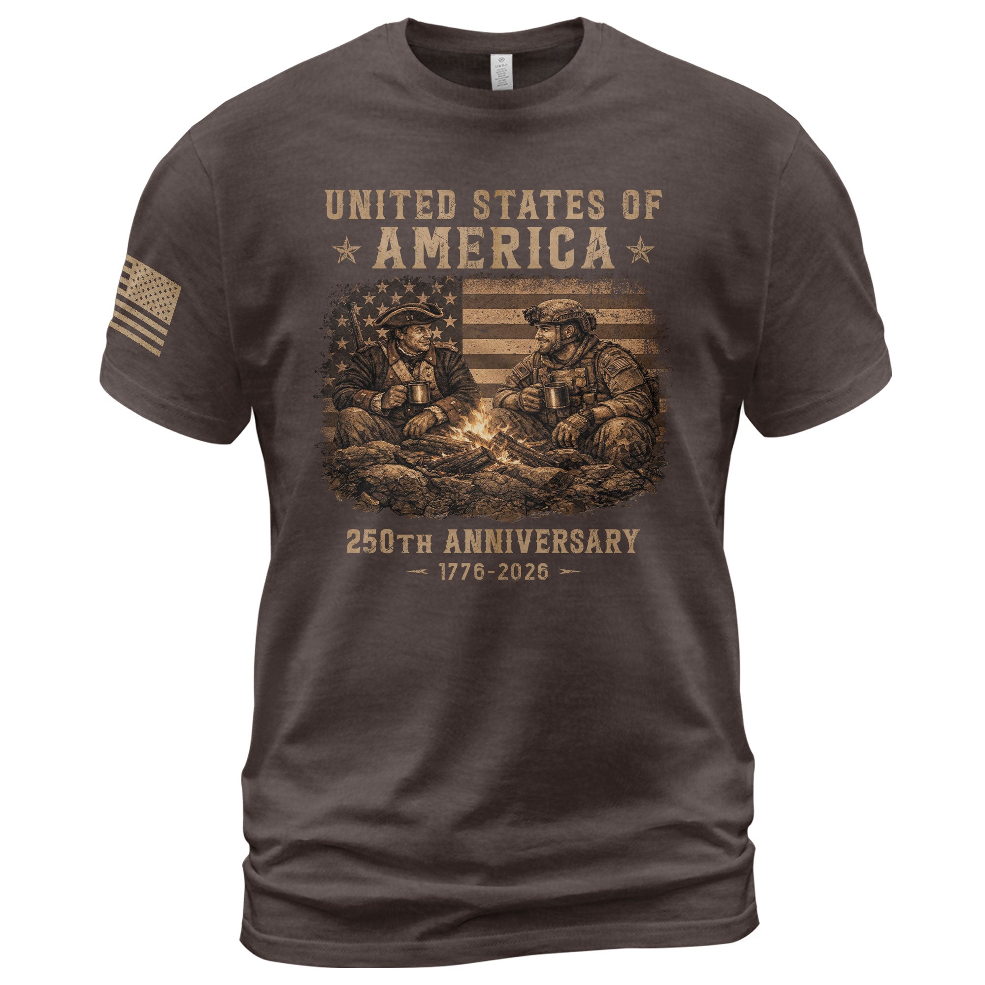 USA 250th Anniversary 1776-2026 T-Shirt Past Present Soldiers Patriotic Flag