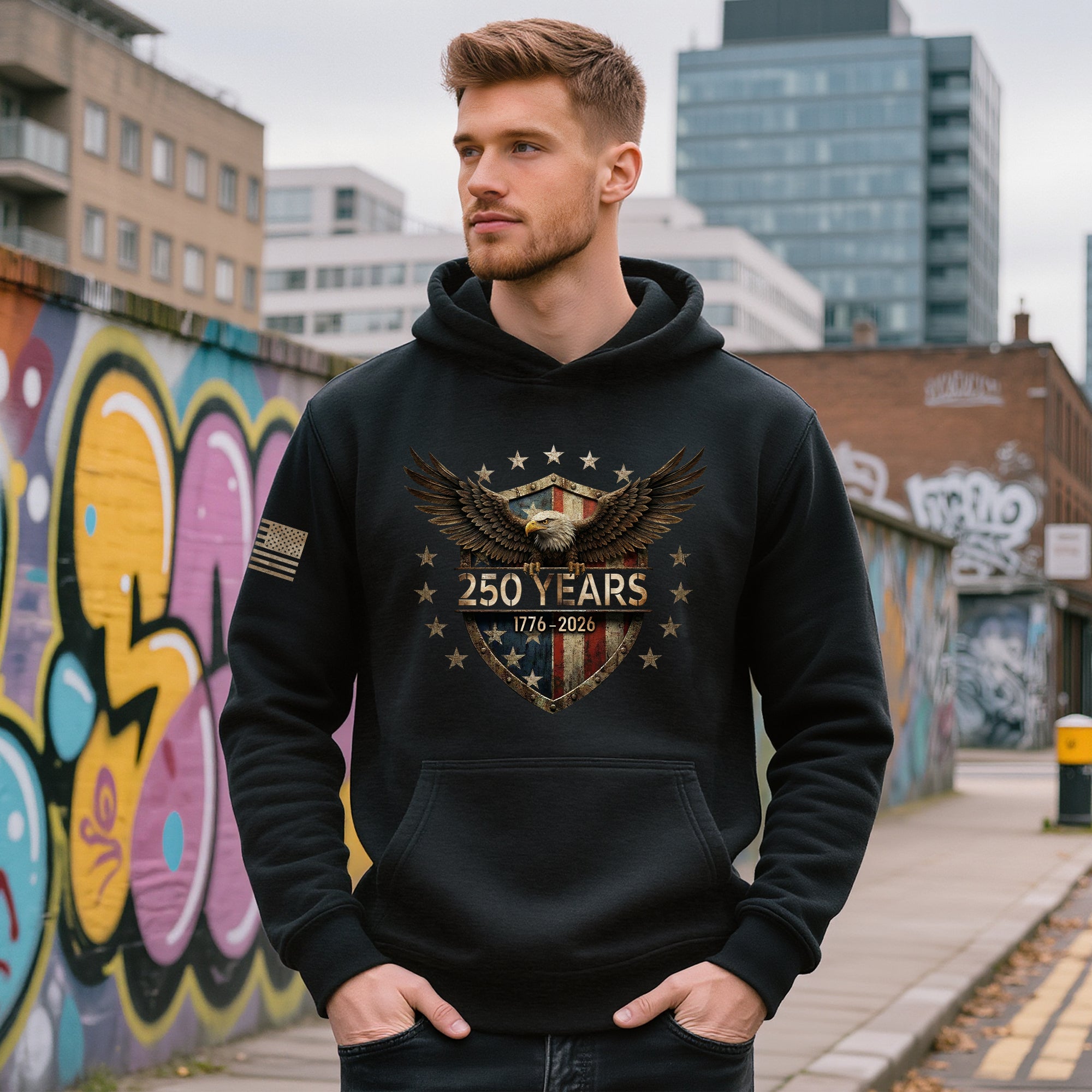 USA 250th Anniversary Hoodie 1776-2026 American Flag Eagle Patriotic Men's