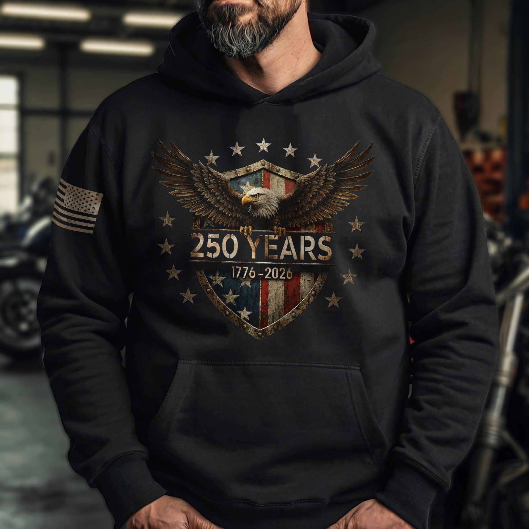 USA 250th Anniversary Hoodie 1776-2026 American Flag Eagle Patriotic Men's