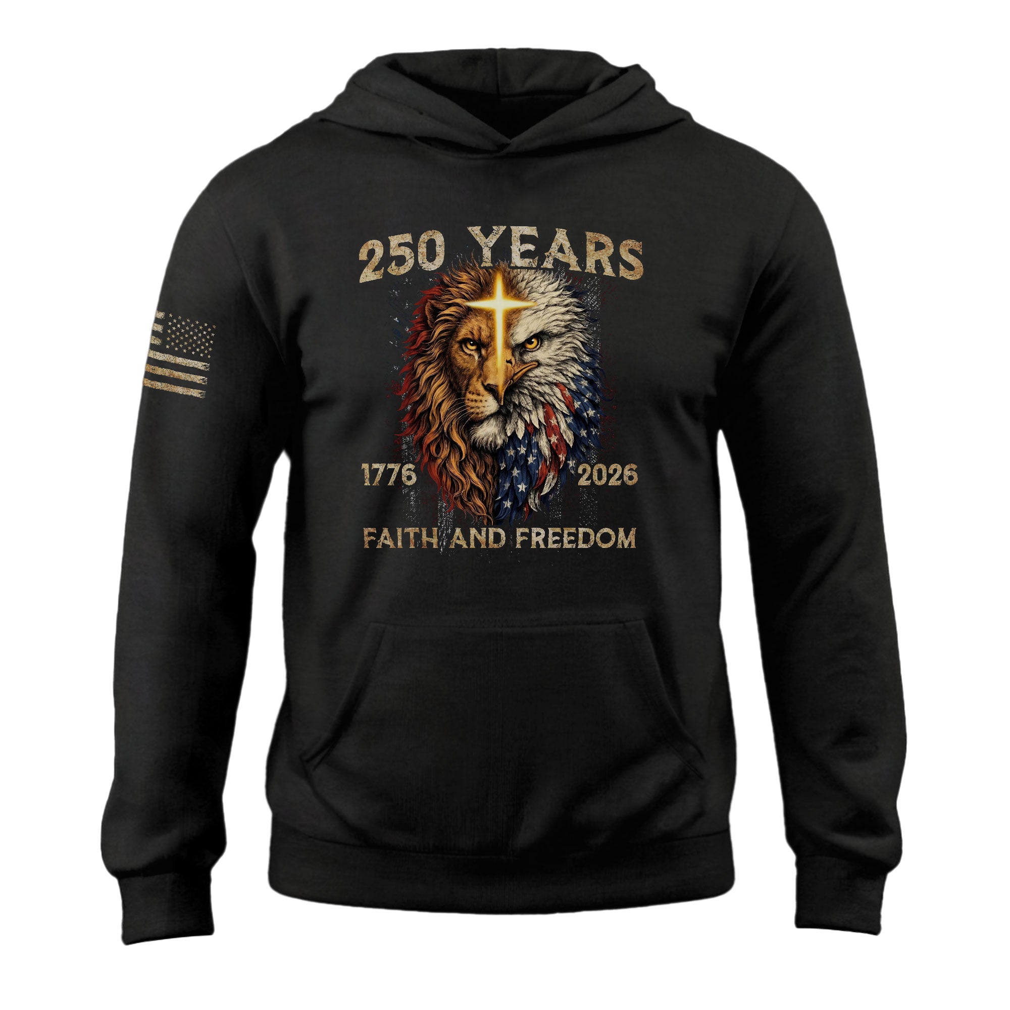 USA 250th Anniversary Hoodie 1776-2026 Christian Faith Lion of Judah American Flag