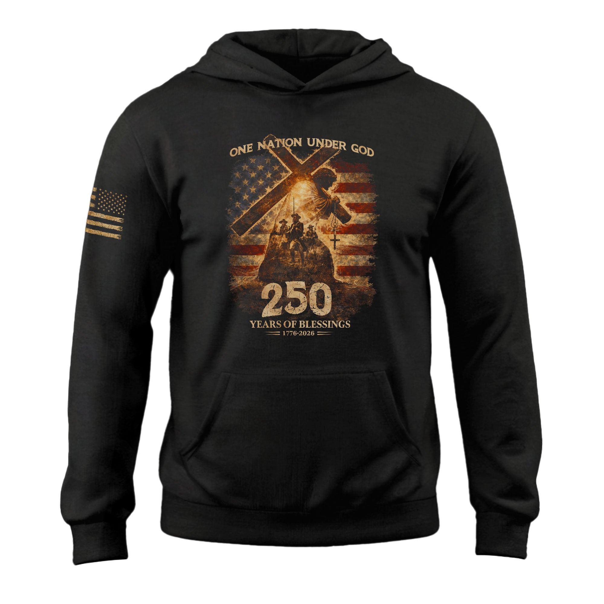 USA 250th Anniversary Hoodie 1776-2026 Jesus Carrying Cross One Nation Under God