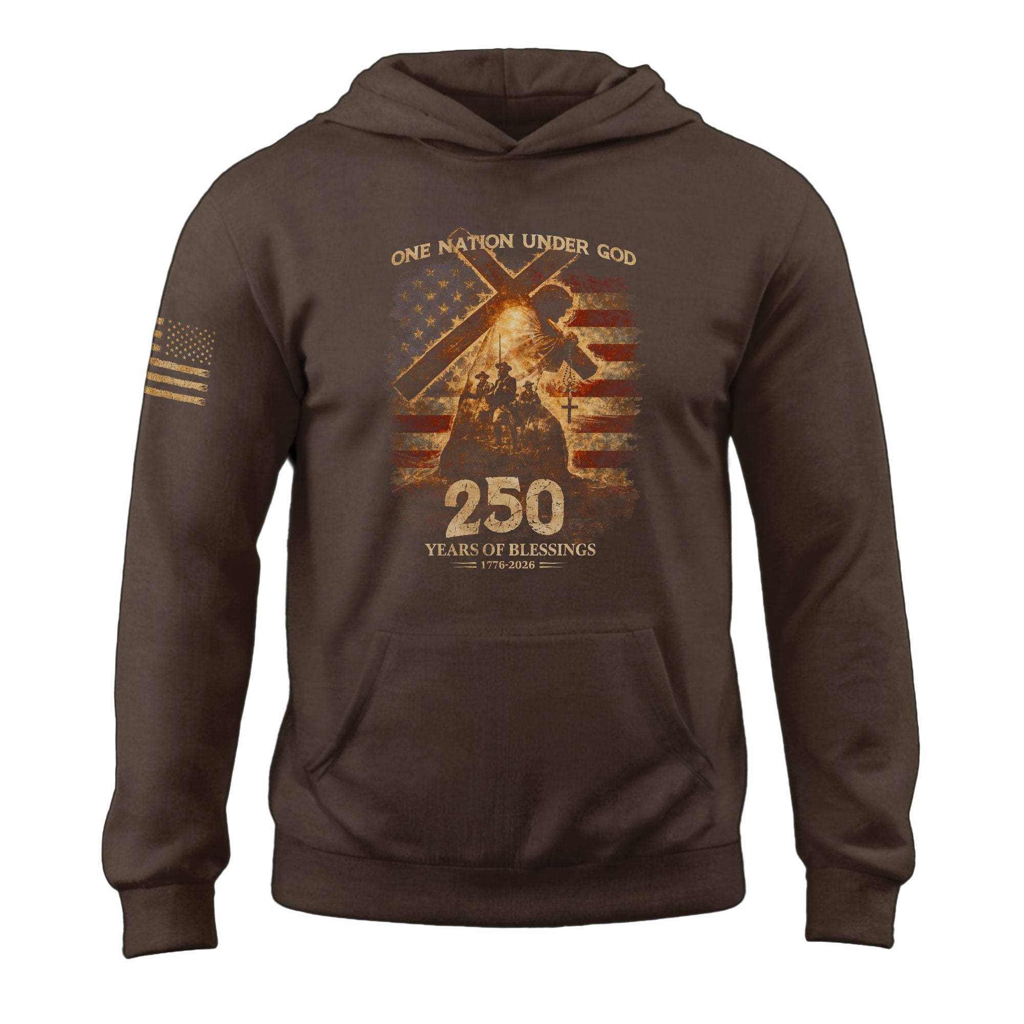 USA 250th Anniversary Hoodie 1776-2026 Jesus Carrying Cross One Nation Under God Fleece