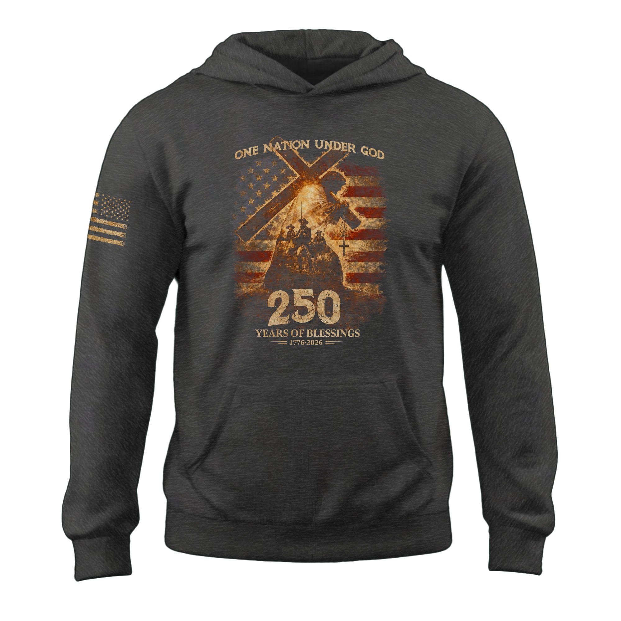USA 250th Anniversary Hoodie 1776-2026 Jesus Carrying Cross One Nation Under God Fleece