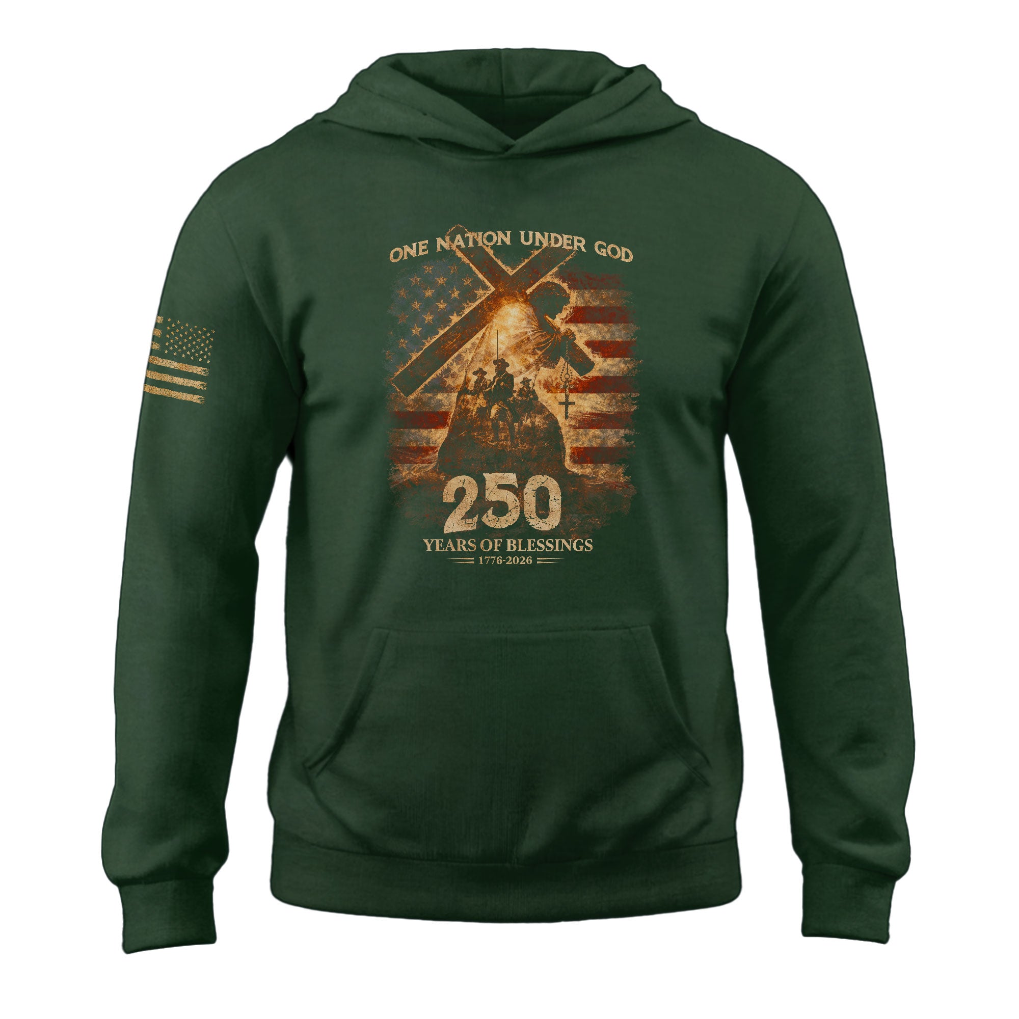 USA 250th Anniversary Hoodie 1776-2026 Jesus Carrying Cross One Nation Under God Fleece