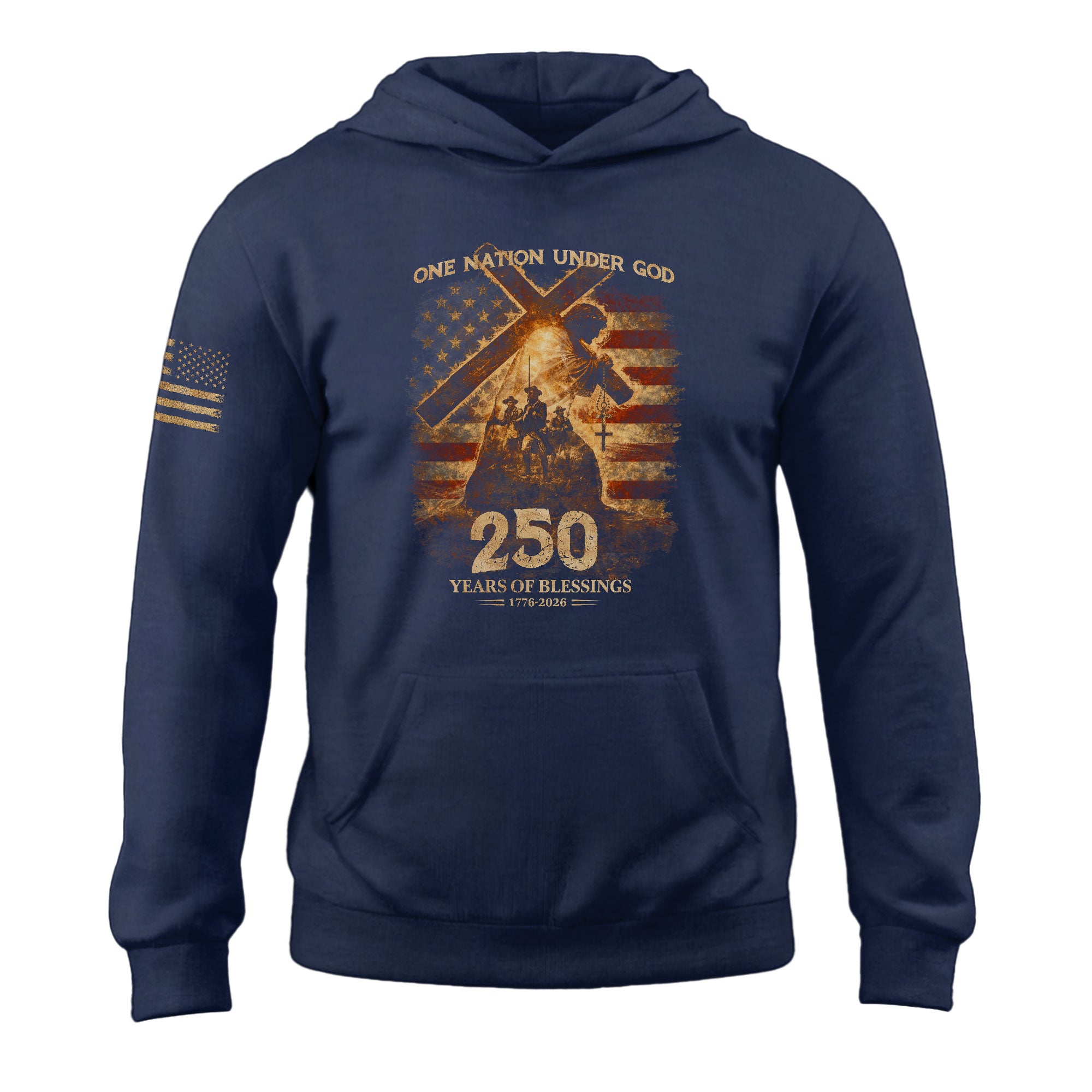USA 250th Anniversary Hoodie 1776-2026 Jesus Carrying Cross One Nation Under God Fleece