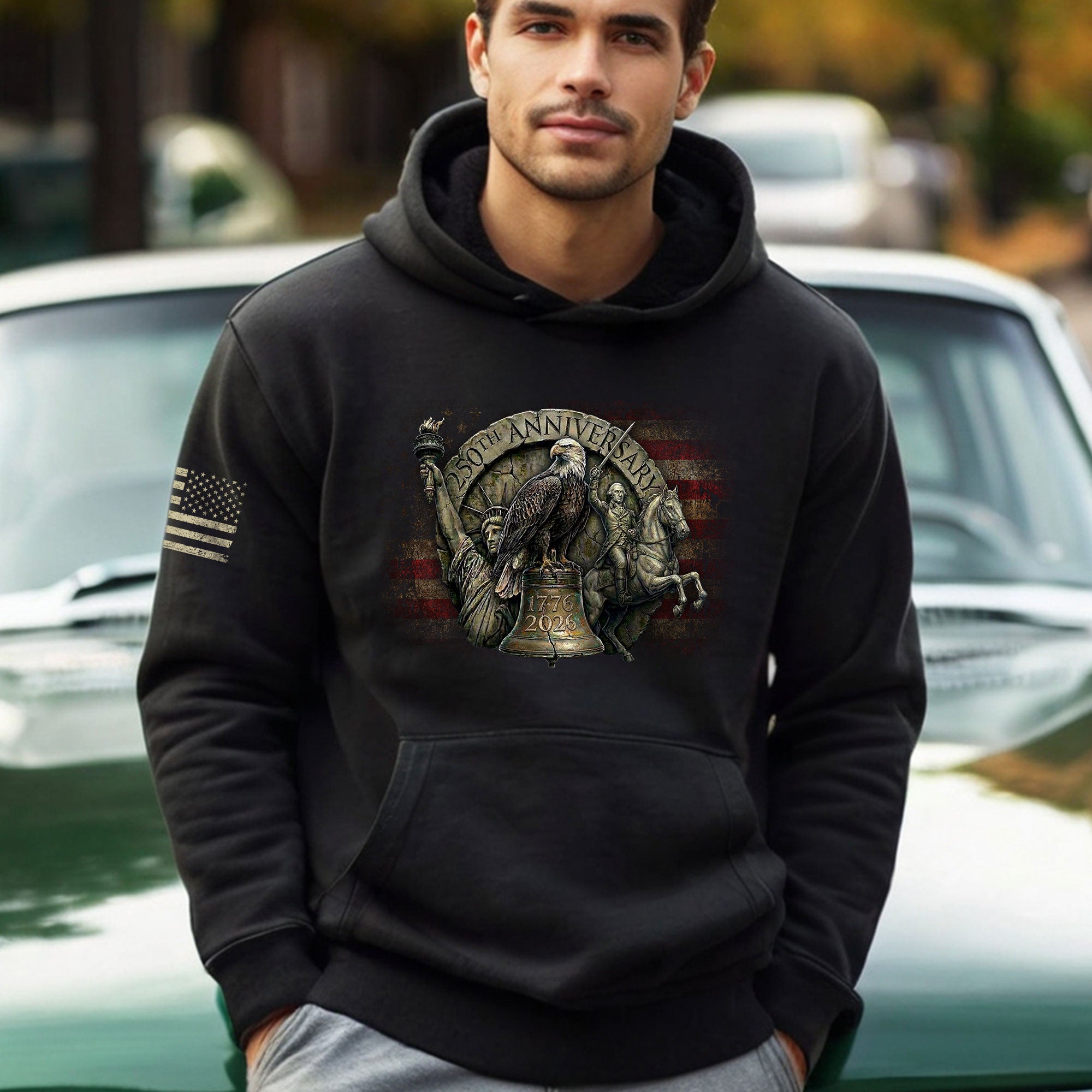 USA 250th Anniversary Hoodie 1776-2026 Liberty Bell George Washington Patriotic