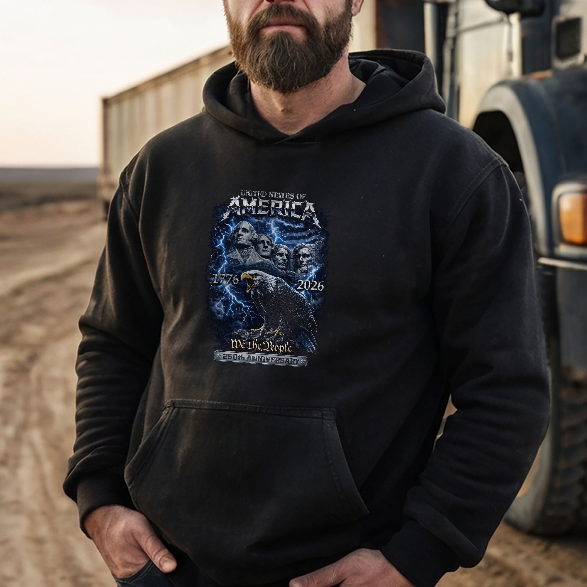 USA 250th Anniversary Hoodie 1776-2026 Lightning Bootleg Patriotic Eagle
