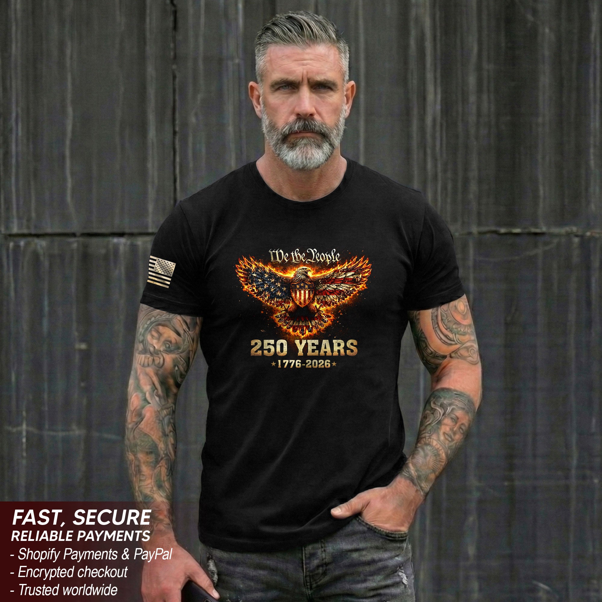 USA 250th Anniversary T-Shirt 1776-2026 American Eagle We The People