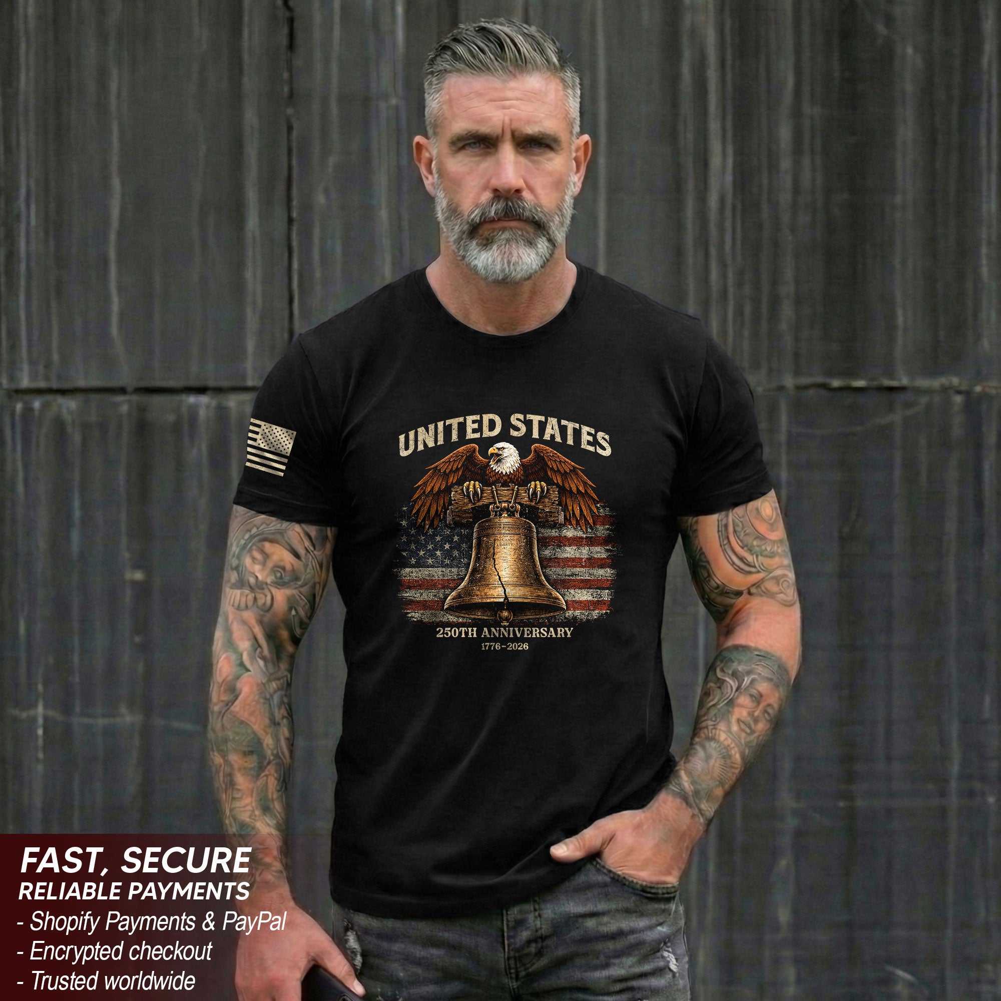 USA 250th Anniversary T-Shirt 1776-2026 Liberty Bell Eagle American Pride