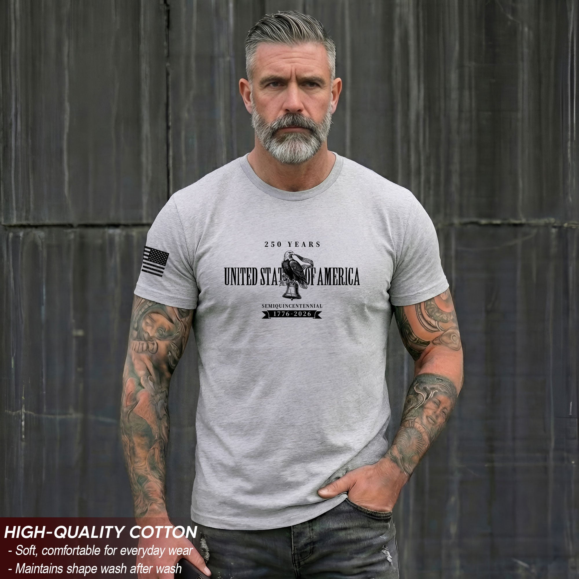 USA 250th Anniversary T-Shirt 1776-2026 Patriotic American Eagle Liberty Bell Men's Shirt