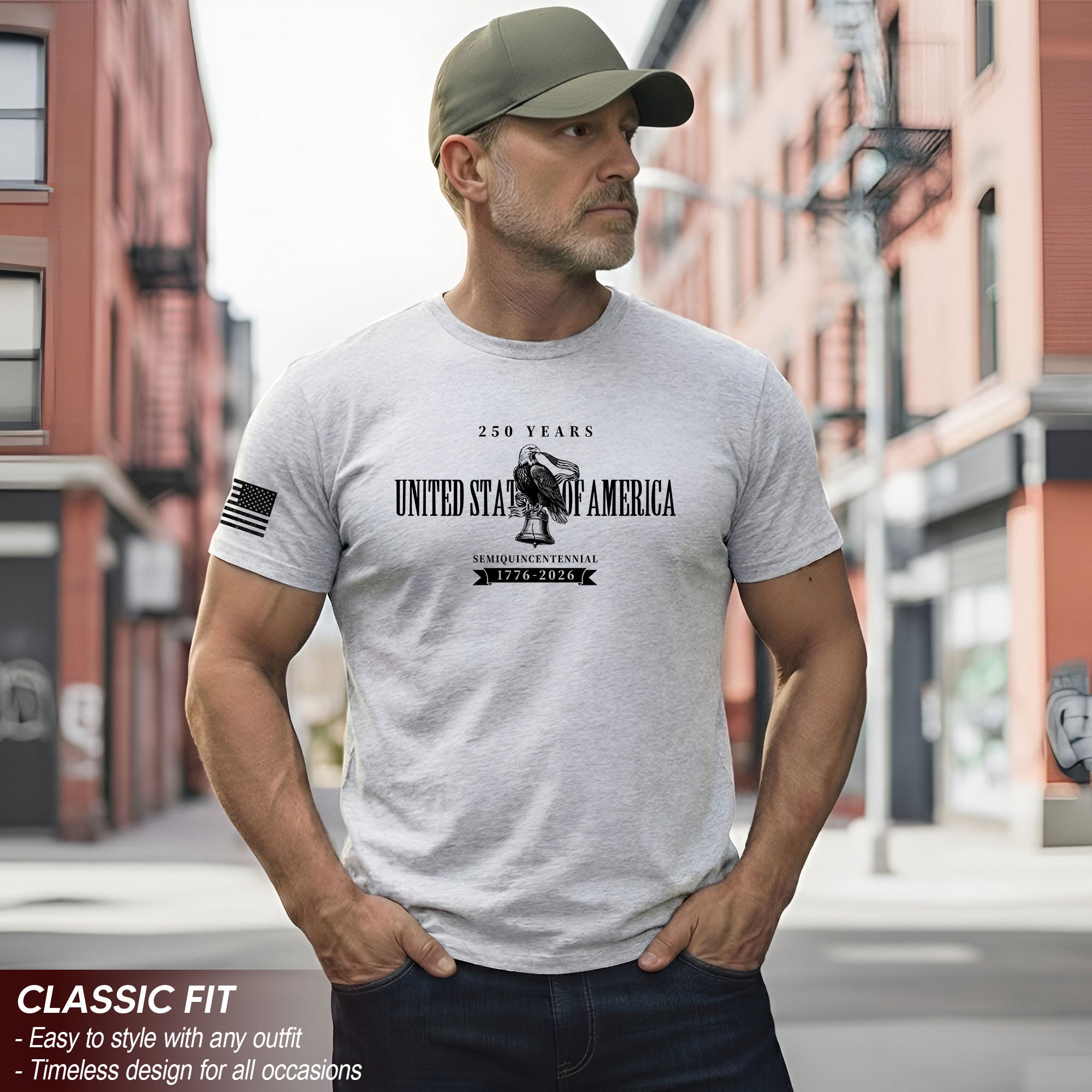 USA 250th Anniversary T-Shirt 1776-2026 Patriotic American Eagle Liberty Bell Men's Shirt