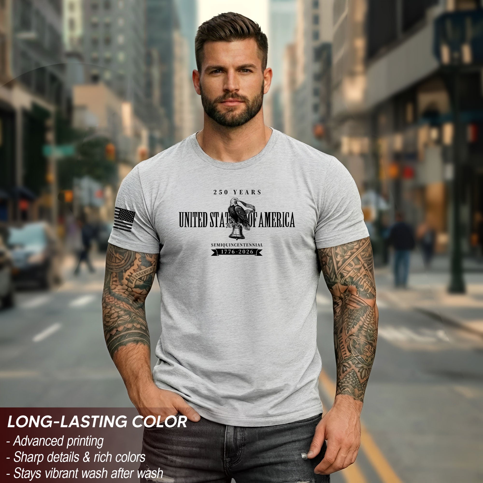 USA 250th Anniversary T-Shirt 1776-2026 Patriotic American Eagle Liberty Bell Men's Shirt