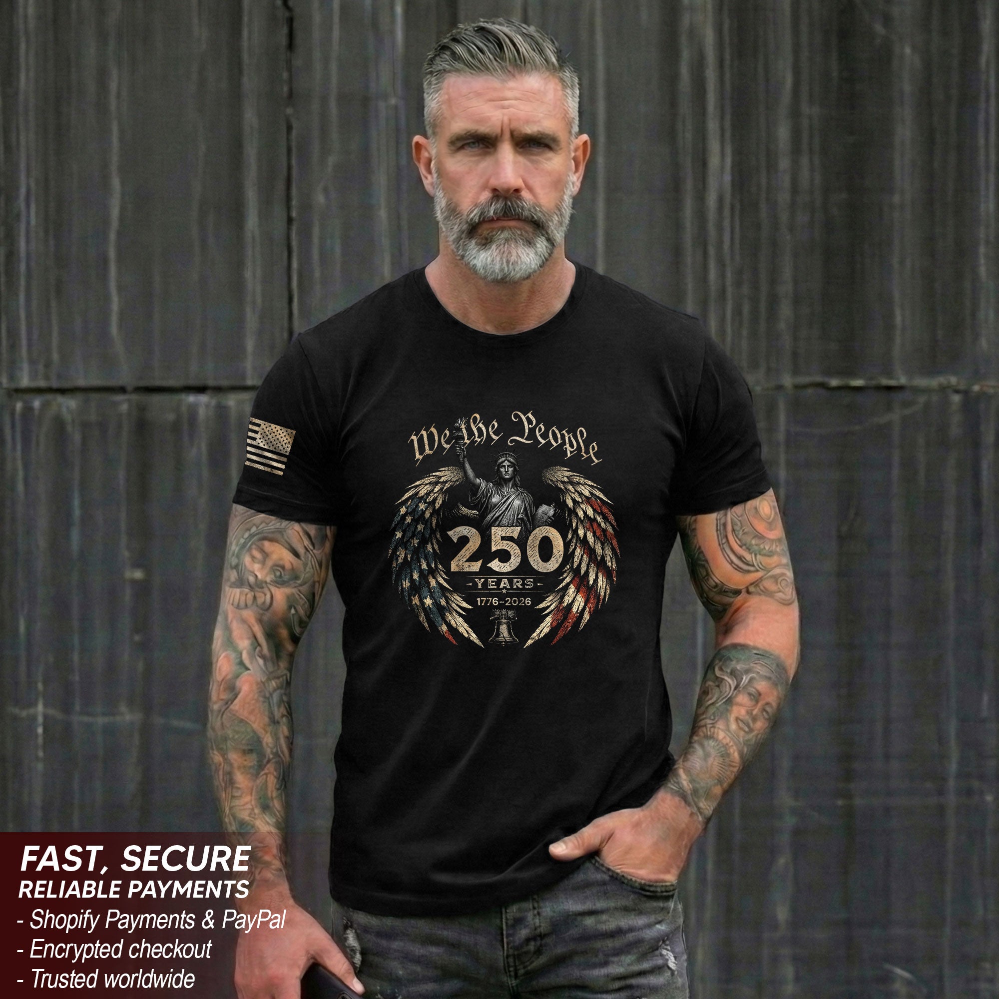 USA 250th Anniversary We The People Statue of Liberty Patriotic T-Shirt for Men