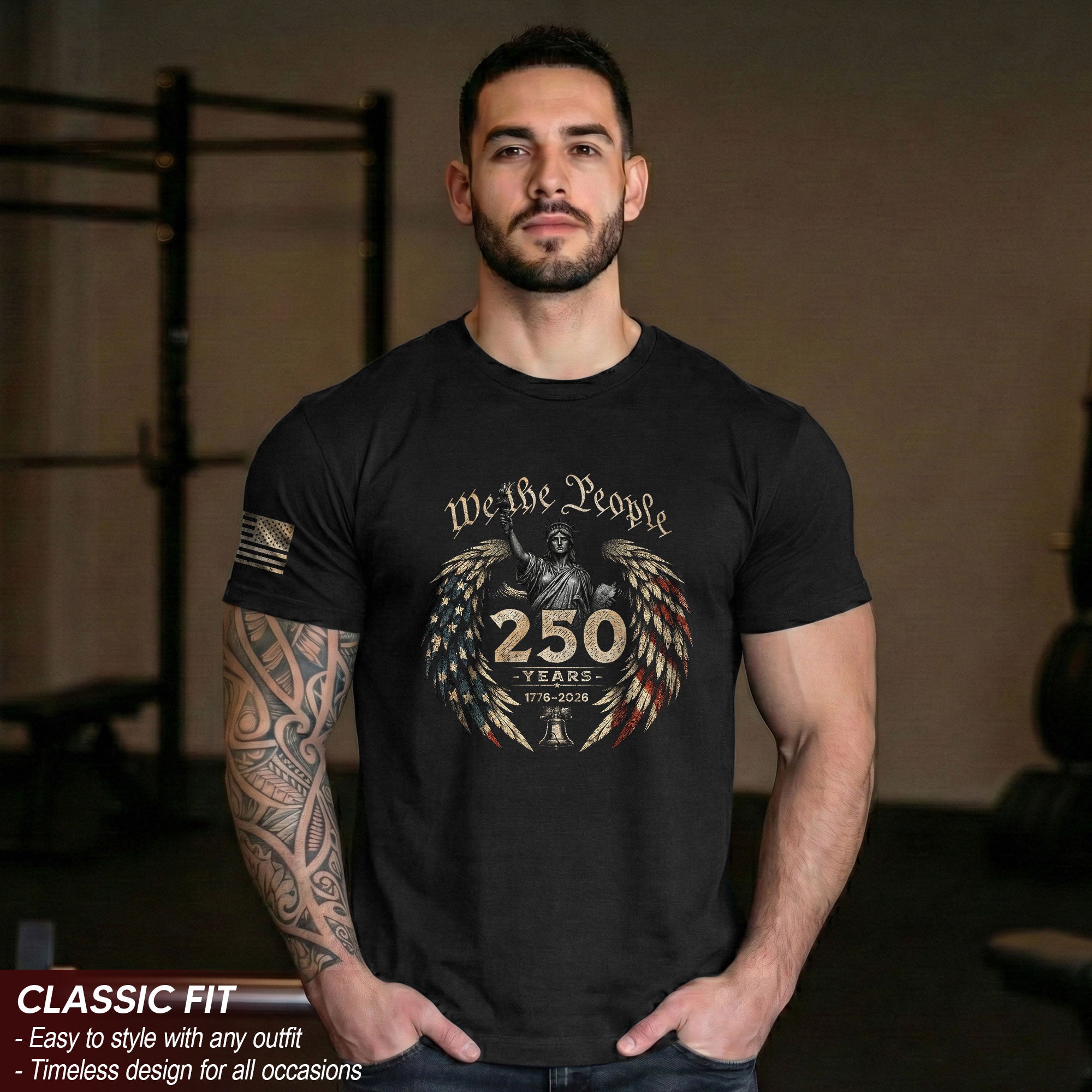 USA 250th Anniversary We The People Statue of Liberty Patriotic T-Shirt for Men