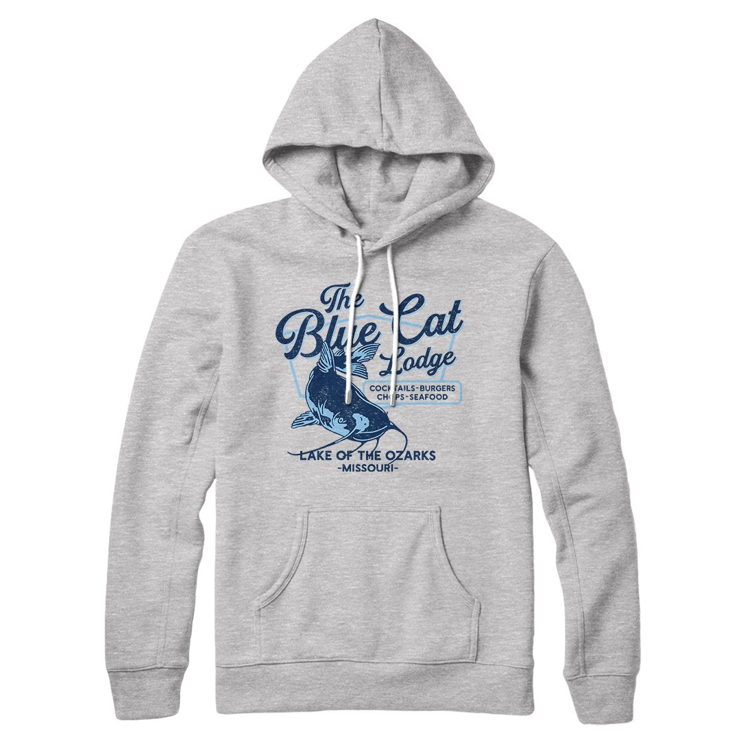 Blue Cat Lodge Unisex Pullover Hoodie - Cotton Polyester Loose Fit Graphic Print
